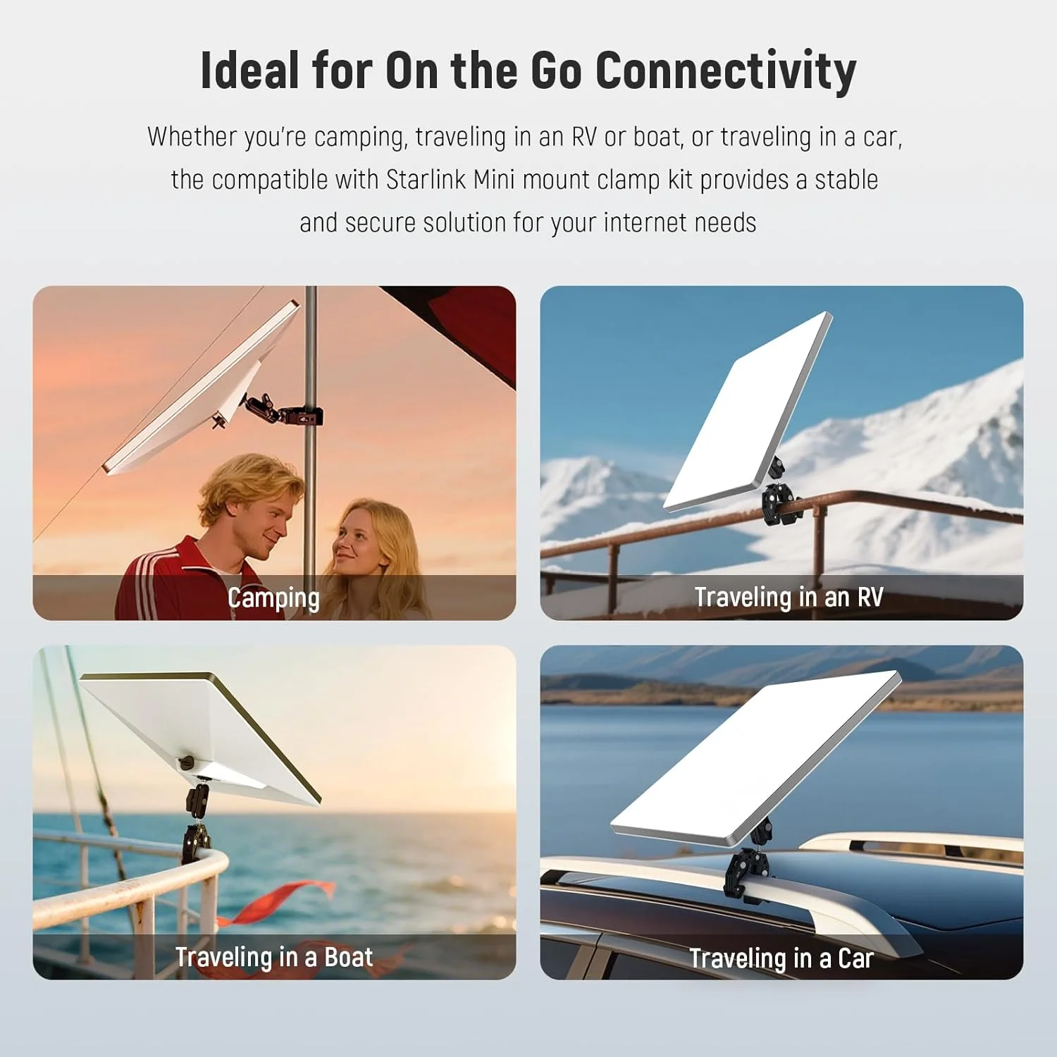 کیت لوازم جانبی نصب آلومینیومی NEEWER سازگار با Starklink Mini، پایه گیره فوق العاده قفسه سقفی قابل تنظیم، کیت گیره میله نردبان RV برای قایق تفریحی، مناسب برای آداپتور لوله جدید نیست، ST83+NA02