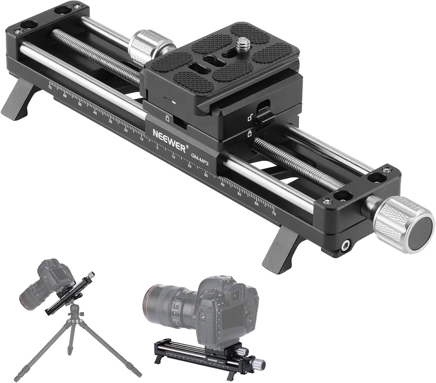 ریل فوکوس ماکرو 140 میلی‌متری NEEWER، اسلایدر ریل ماکرو با چرخش 360 درجه، قفل 4 جهته، پایه‌های جمع‌شونده، صفحه QR از نوع Acra، پیچ 1/4 و 3/8 اینچ برای عکاسی ماکرو و نمای نزدیک، GM-MP2