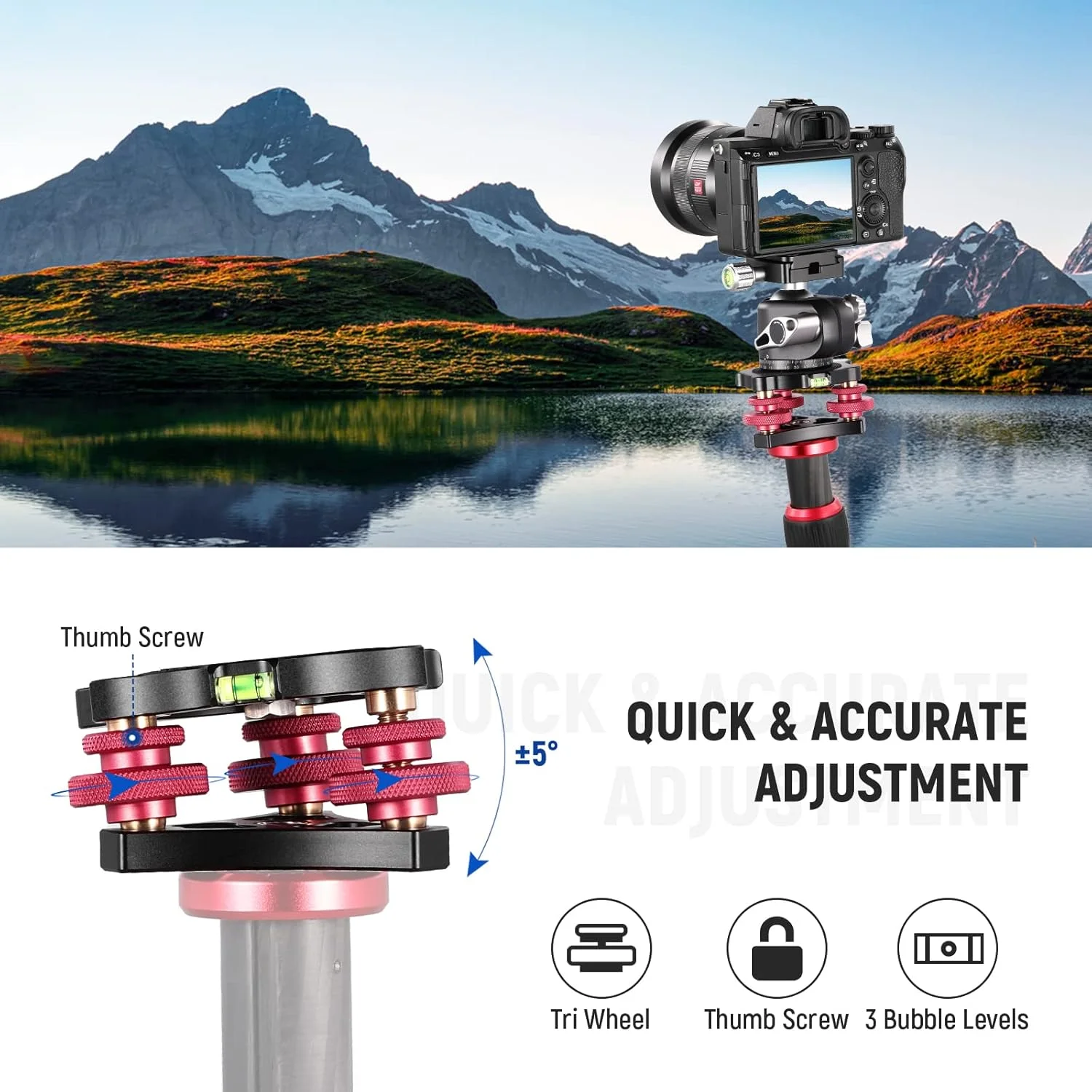 تراز پایه سه پایه NEEWER، تراز دوربین آلیاژ آلومینیوم درجه هواپیما، سر سه محوره سه چرخ، رزوه 3/8 اینچی، تنظیم زاویه دقیق 5- درجه برای عکاسی پانوراما ماکرو، LP64 تراز پایه سه پایه NEEWER، تراز دوربین آلیاژ آلومینیوم درجه هواپیما، سر سه محوره سه چرخ، رزوه 3/8 اینچی، تنظیم زاویه دقیق 5- درجه برای عکاسی پانوراما ماکرو، LP64