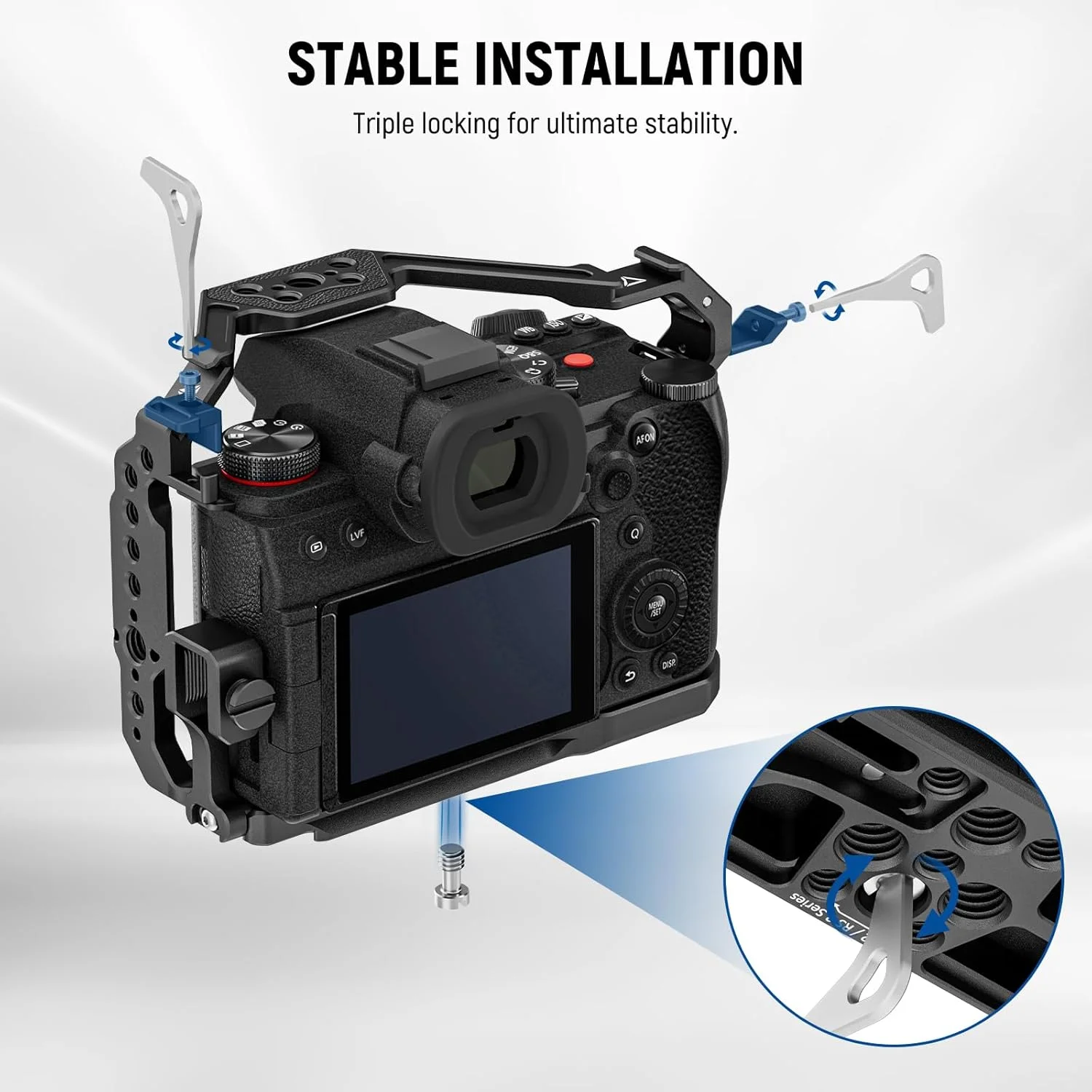 محافظ دوربین NEEWER G9 II S5 II Cage S5 IIX با بست کابل HDMI، ریل ناتو، پایه QR Arca، رزوه 3/8 اینچی ARRI، رزوه 1/4 اینچی، کفشک سرد، سازگار با Panasonic LUMIX S5 II/S5 IIX DJI RS2 RS3 Gimbal، CA020