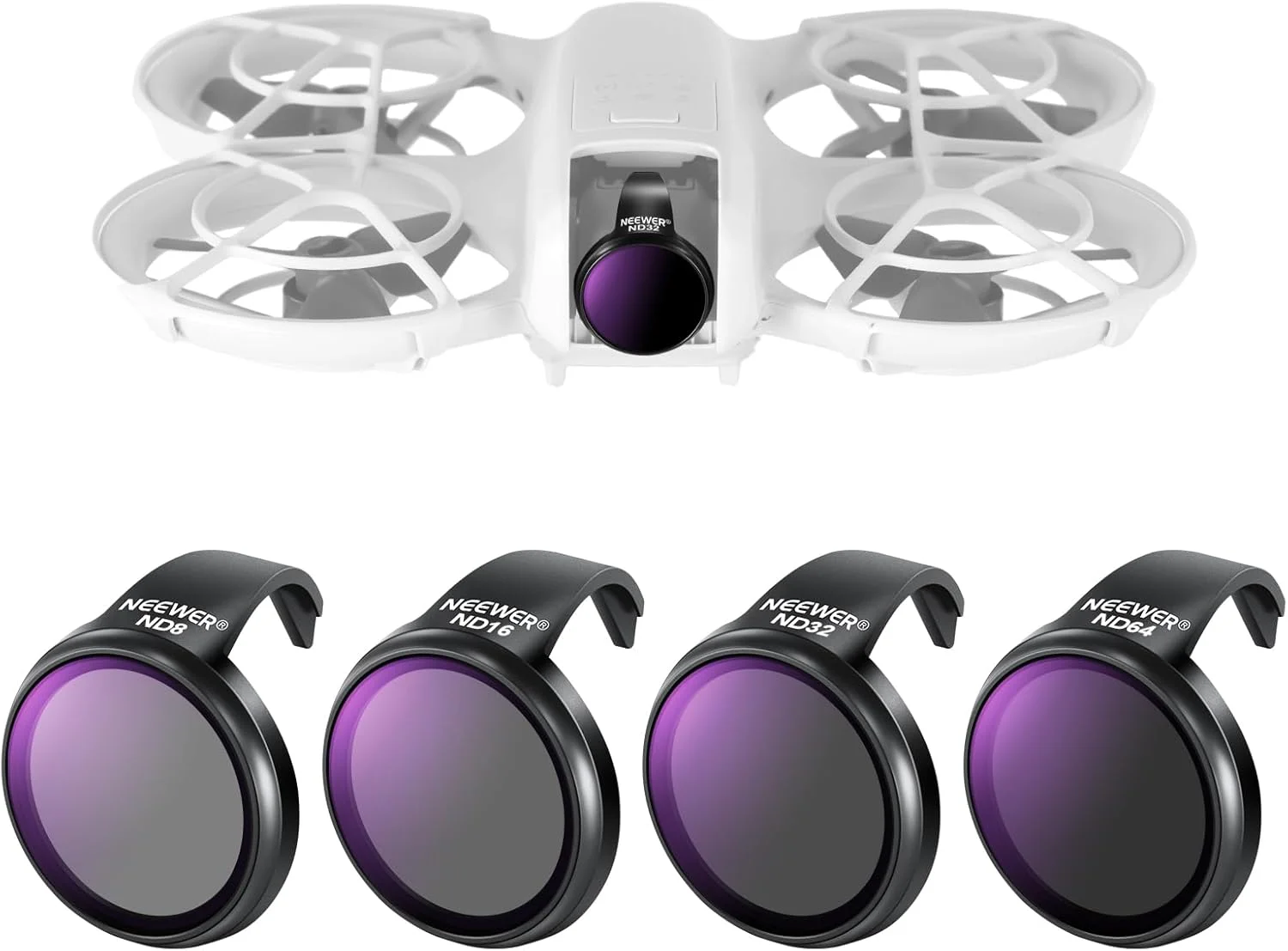 مجموعه فیلتر ND نیور سازگار با DJI NEO، بسته 4 عددی ND8 + ND16 + ND32 + ND64، لوازم جانبی پهپاد با تراکم خنثی، شیشه نوری HD چند لایه باریک، FL-N22