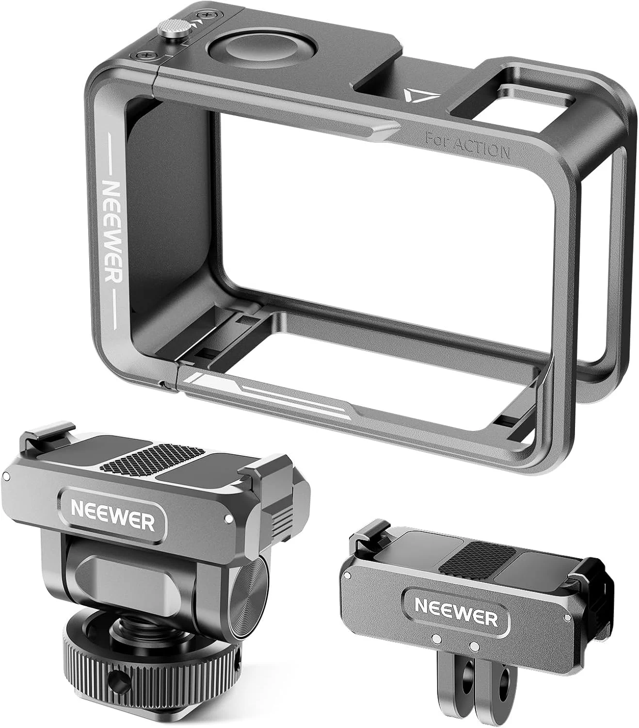 کیت قفس دوربین اکشن نیور سازگار با DJI Osmo Action 5 Pro 4 3 DJI Mic، لوازم جانبی قاب محافظ با مانت کفشک سرد رهاسازی سریع و آداپتور مانت مغناطیسی، AC011+AC012+ AC014