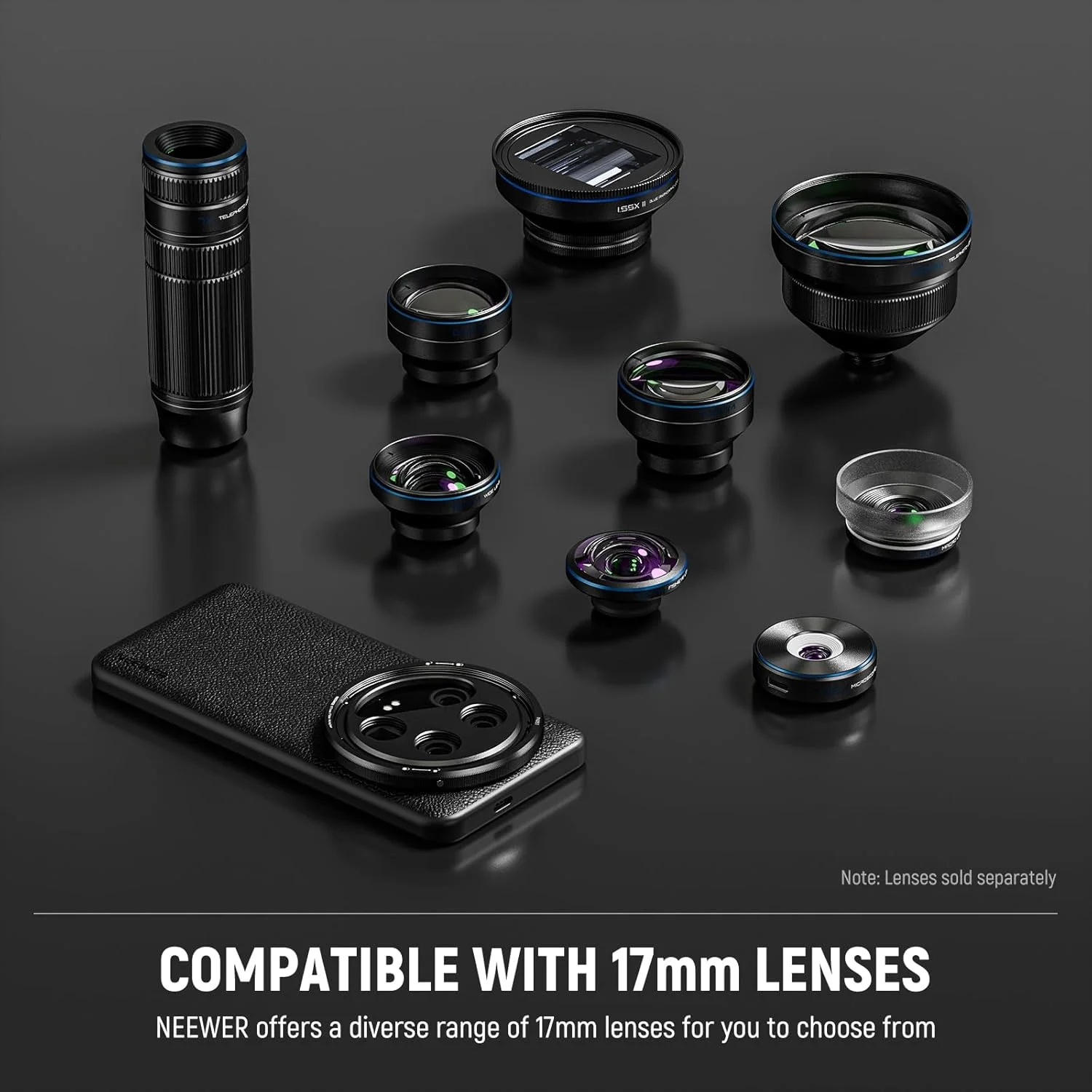 کیف محافظ NEEWER 14 Ultra، کیف محافظ سنگین با شارژ بی سیم، مانت لنز 17 میلی متری و آداپتور فیلتر 67 میلی متری، TPU + چرم مصنوعی PC، سازگار با Xiaomi 14 Ultra، PA051 مشکی