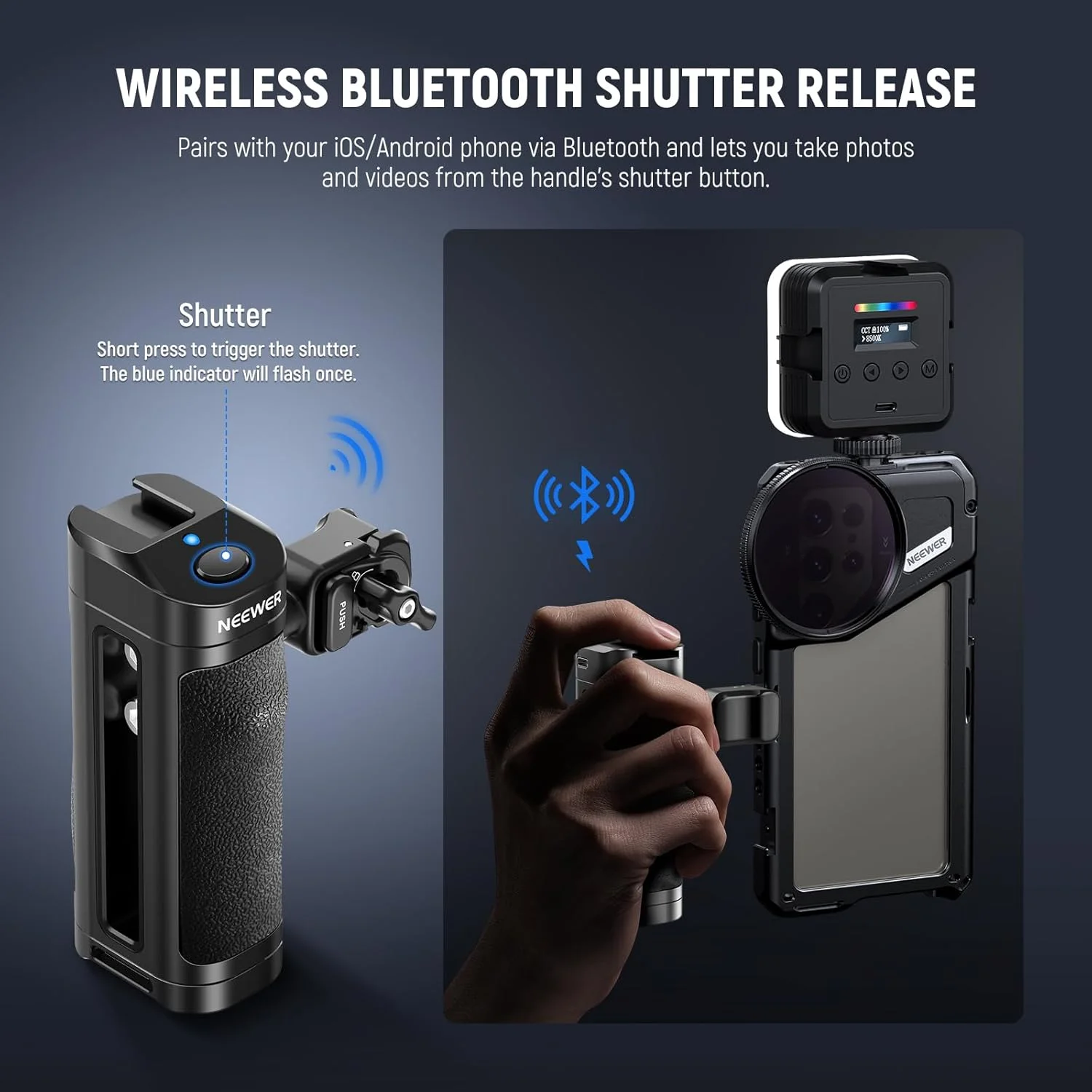 دسته جانبی با رهاسازی شاتر از راه دور بلوتوثی NEEWER، کفشک سرد، شارژ USB C، دستگیره کانتوری برای قفس تلفن سازگار با iPhone 16 Pro Max 15 Pro Max S24 Ultra، PA005E PRO دسته جانبی با رهاسازی شاتر از راه دور بلوتوثی NEEWER، کفشک سرد، شارژ USB C، دستگیره کانتوری برای قفس تلفن سازگار با iPhone 16 Pro Max 15 Pro Max S24 Ultra، PA005E PRO
