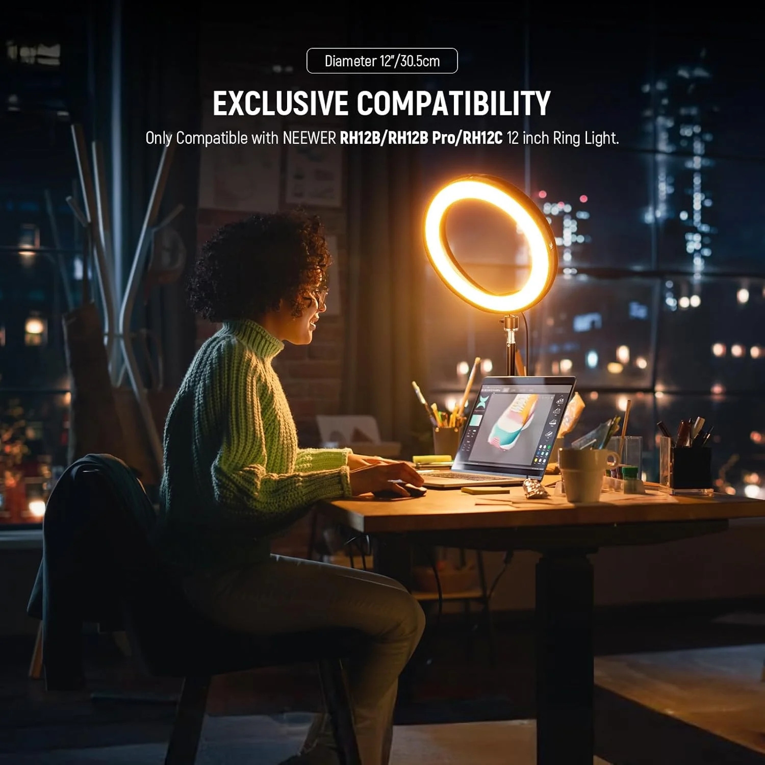 دیفیوزر رینگ لایت NEEWER NS008 12 اینچی برای RH12B RH12C، سفید، USB، نور مداوم دوربین