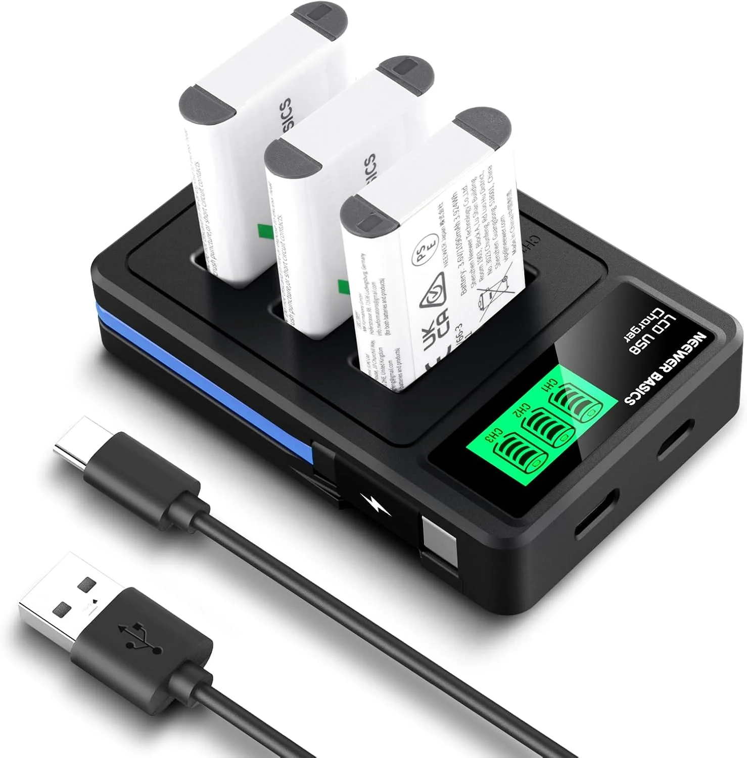 مجموعه 3 عددی باتری جایگزین NP-BX1 نیوئر با شارژر سه گانه USB، منبع تغذیه پشتیبان دوربین 1090mAh سازگار با Sony ZV1 ZV-1 II Cybershot RX100 RX100II RX100M II HDR-AS15 HDR-AS30