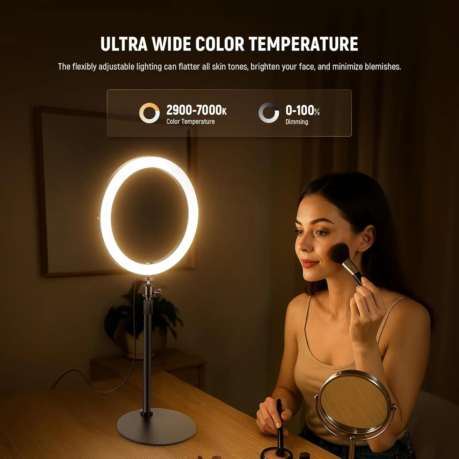 نور حلقه ای رومیزی 12 اینچی 24 واتی با قدرت بالا NEEWER به همراه پایه/نگهدارنده تلفن، نورپردازی LED برای کنفرانس ویدیویی سلفی برای آیفون، استریمینگ، آرایش، ضبط ولاگ، لپ تاپ، وب کم، تماس زوم، پادکست، RH12B