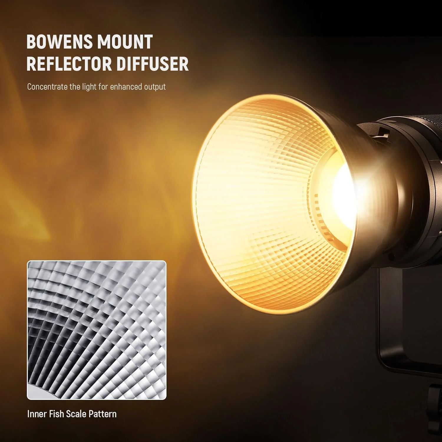 دیفیوزر رفلکتور استاندارد طرح پولک ماهی نیوئر RF1 با مانت بوئنز، 18 سانتی متر، مناسب برای نورهای ویدیویی LED و فلاش استودیویی