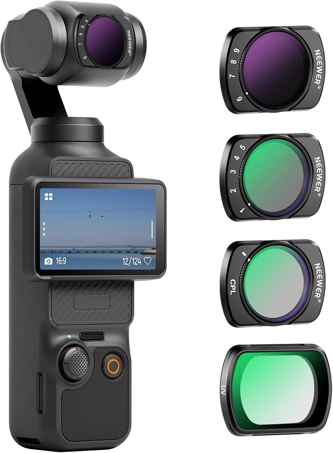مجموعه فیلتر مغناطیسی متغیر ND، UV و CPL نیور سازگار با لوازم جانبی DJI OSMO Pocket 3 Creator Combo، فیلتر دوربین اکشن 4 عددی UV CPL ND2-32(1-5 Stop) ND64-512(6-9 Stop) فیلترهای کاهنده نور