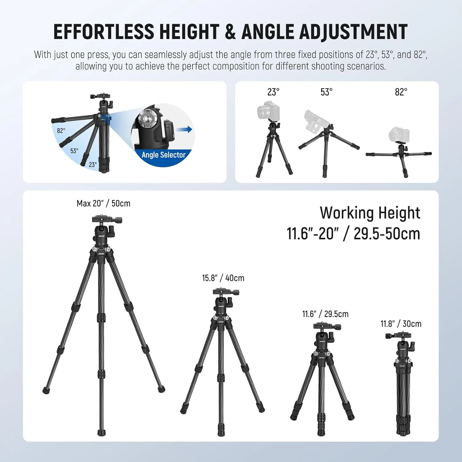 سه پایه کوچک فیبر کربنی NEEWER TP09 سازگار با آیفون، سه پایه رومیزی مسافرتی سبک و جمع و جور 20 اینچی با سر توپی، نگهدارنده تلفن، ریموت برای تلفن دوربین DSLR دوربین فیلمبرداری وب کم
