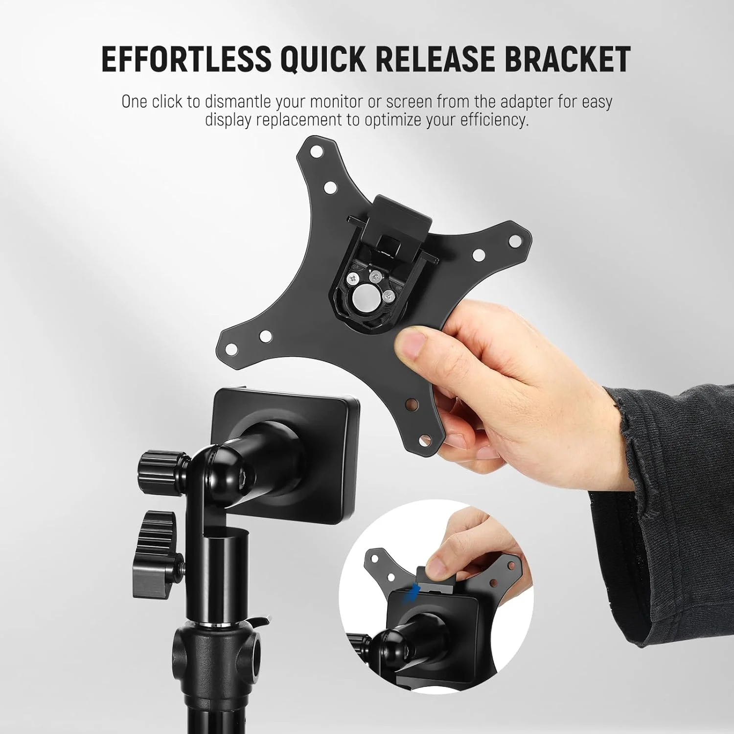 آداپتور نصب مانیتور NEEWER با پایه VESA رهاسازی سریع، آداپتور پایه نور C فلزی 5/8 اینچی قابل تنظیم 270 درجه برای صفحه نمایش ضربه ای تلویزیون های فضای باز تا 17-32 اینچ، حداکثر بار 8 کیلوگرم، MA010