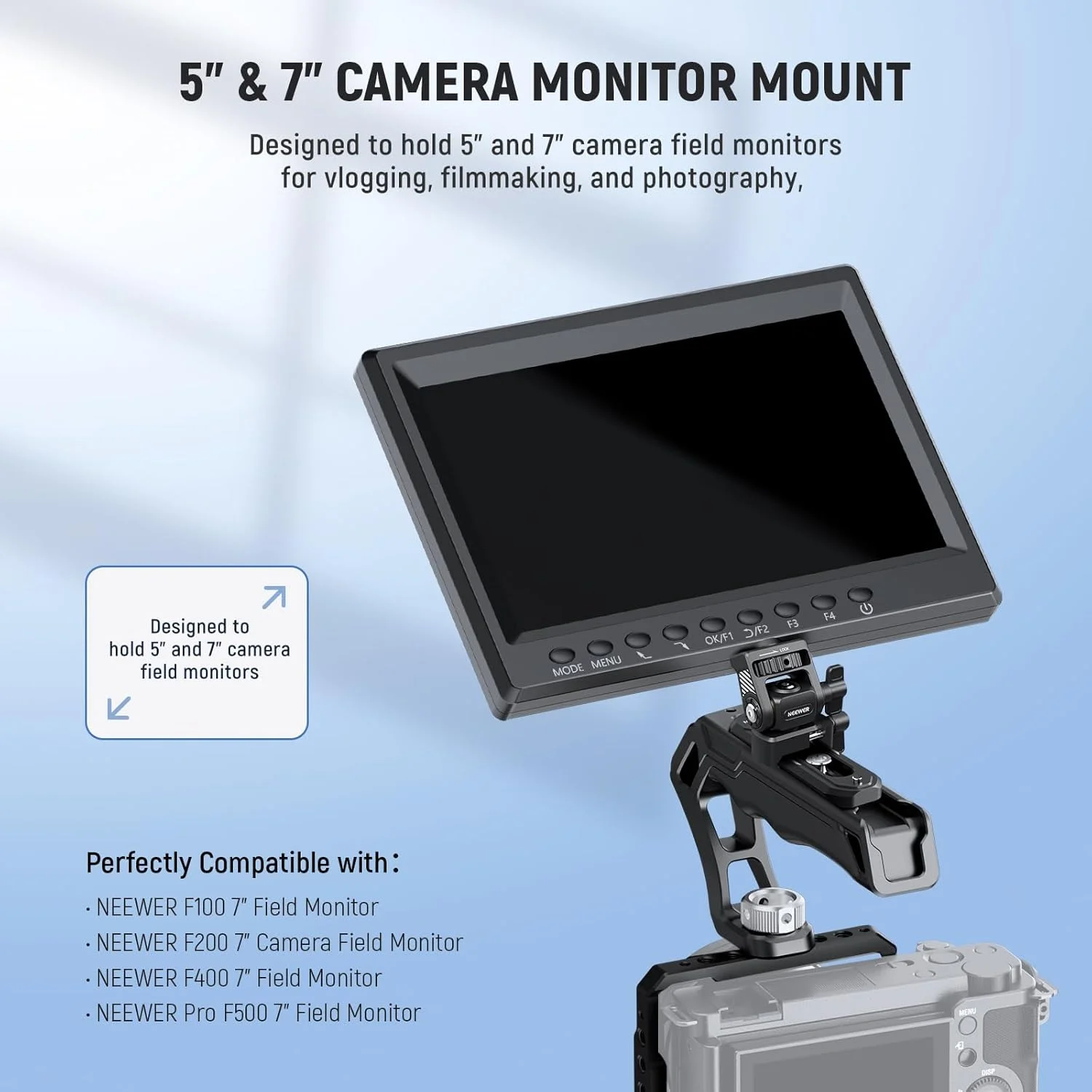 نگهدارنده مانتیور صحرایی نیوئر با گیره ناتو، چرخش 360 درجه، شیب 180 درجه، پیچ ضد چرخش، سازگار با Atomos Ninja 5 اینچ و 7 اینچ، قفس دوربین SmallRig، MA020