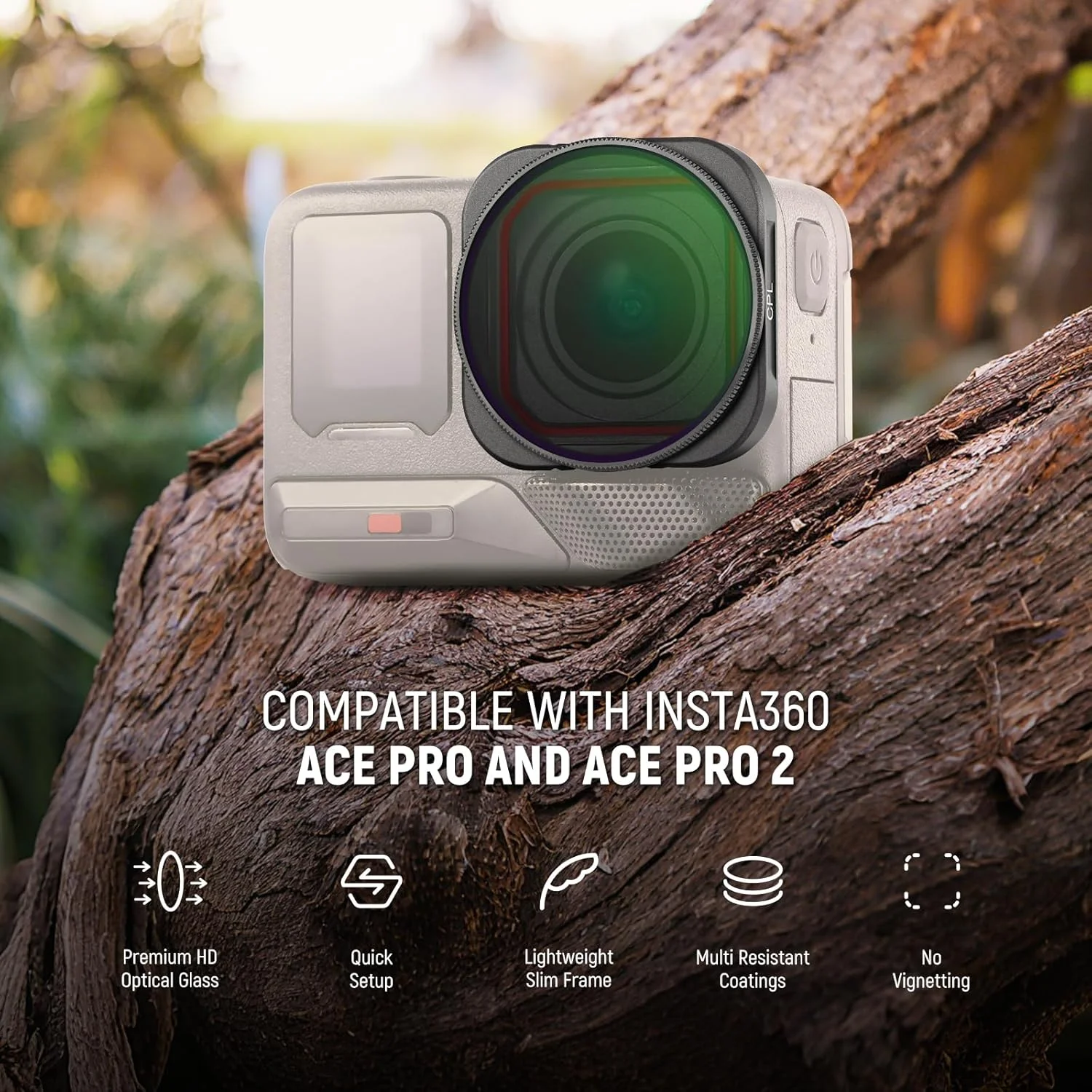 فیلتر CPL نیور سازگار با Insta360 Ace Pro و Ace Pro 2، فیلتر لنز دوربین اکشن CPL قابل تنظیم با شیشه اپتیکال HD چند لایه، مدل FL-C19