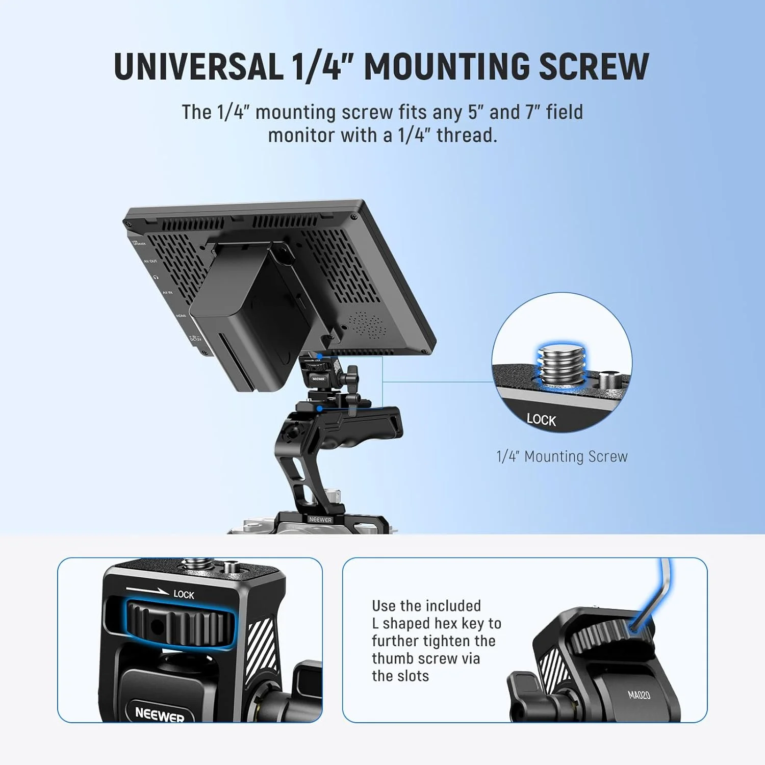 نگهدارنده مانتیور صحرایی نیوئر با گیره ناتو، چرخش 360 درجه، شیب 180 درجه، پیچ ضد چرخش، سازگار با Atomos Ninja 5 اینچ و 7 اینچ، قفس دوربین SmallRig، MA020