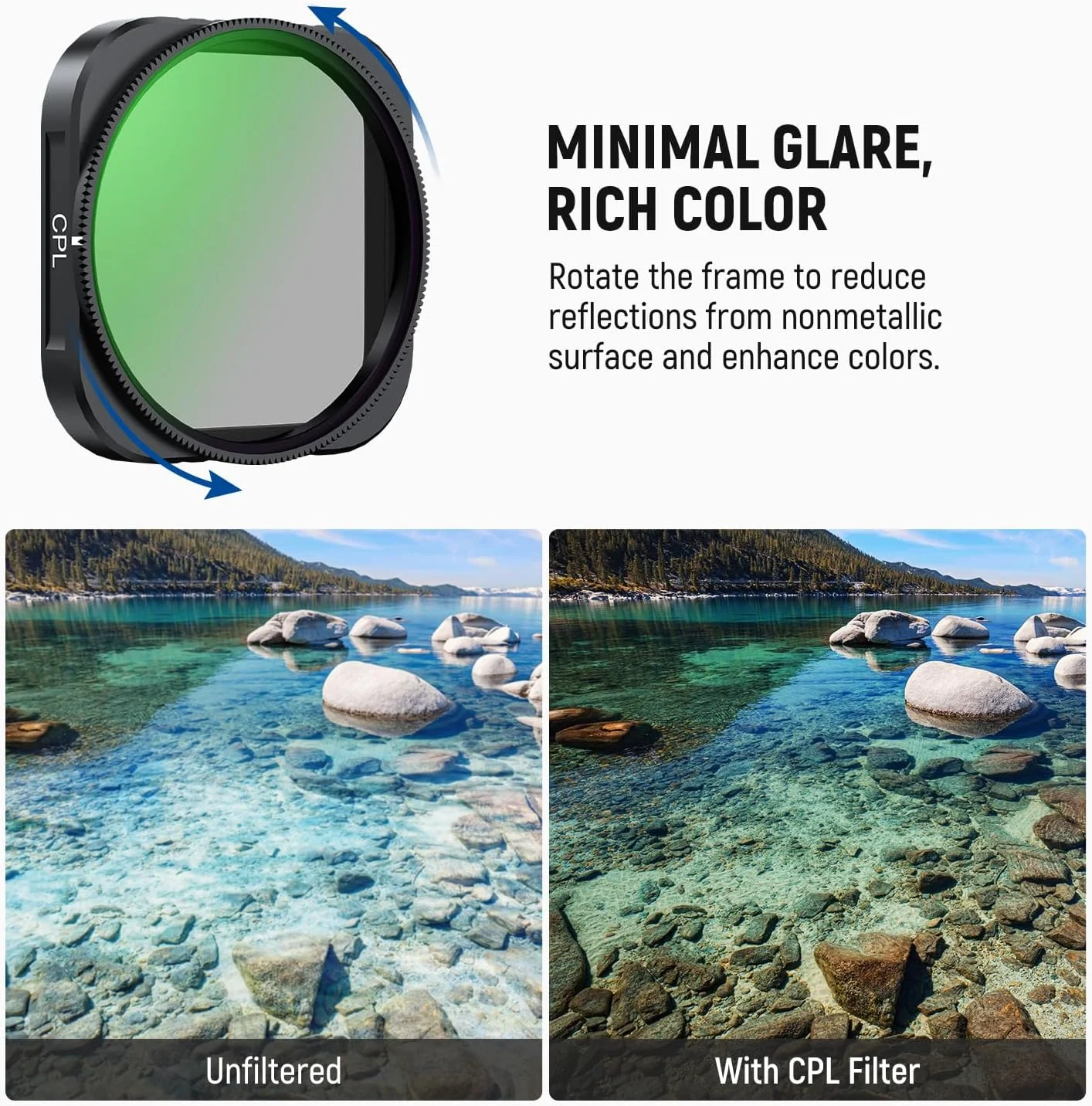 فیلتر CPL نیور سازگار با Insta360 Ace Pro و Ace Pro 2، فیلتر لنز دوربین اکشن CPL قابل تنظیم با شیشه اپتیکال HD چند لایه، مدل FL-C19