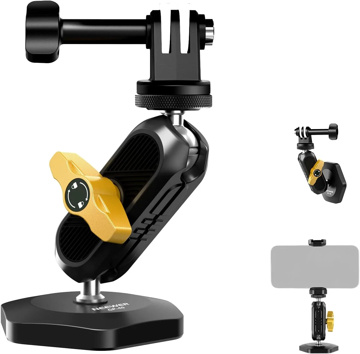 کیت پایه مغناطیسی دوربین اکشن NEEWER با بازوی جادویی و نگهدارنده تلفن سازگار با GoPro Hero 13 12 11 10 Go Pro Max DJI Action Insta360 iPhone 16 Pro Max S24 Ultra, GP-40