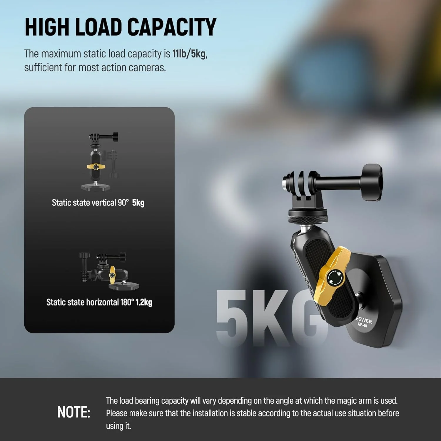 کیت پایه مغناطیسی دوربین اکشن NEEWER با بازوی جادویی و نگهدارنده تلفن سازگار با GoPro Hero 13 12 11 10 Go Pro Max DJI Action Insta360 iPhone 16 Pro Max S24 Ultra, GP-40