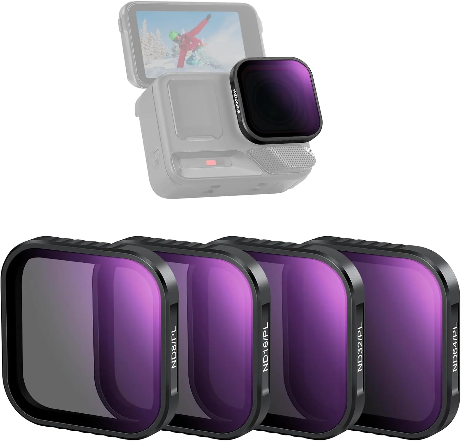 مجموعه 4 عددی فیلتر پلاریزه ND نیور سازگار با Insta360 Ace Pro/Ace Pro 2، فیلترهای ND8/PL، ND16/PL، ND32/PL، ND64/PL شیشه ای اپتیکال HD چند لایه، لوازم جانبی دوربین اکشن، FL-C31