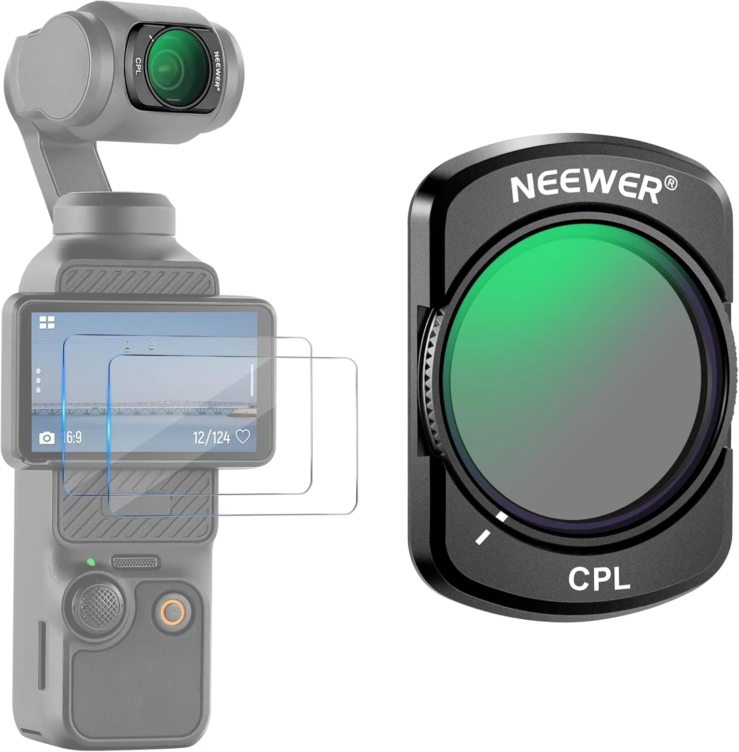 فیلتر پلاریزه دایره ای مغناطیسی نیوور سازگار با لوازم جانبی کمبو DJI Osmo Pocket 3 Creator، کیت فیلتر پلاریزه چند لایه با 2 محافظ صفحه نمایش، لوازم جانبی برای دوربین اکشن