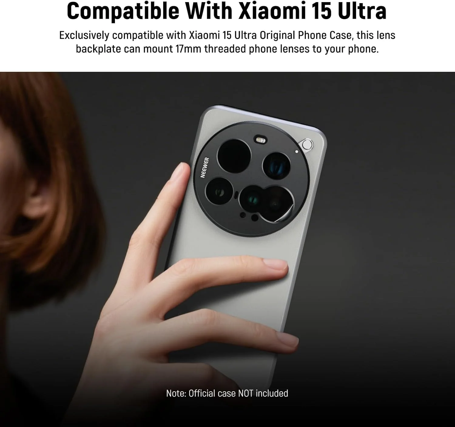 پلیت پشتی لنز 15 Ultra نیوئر، آداپتور نگهدارنده لنز تلفن با رزوه 17 میلی متری آلیاژ آلومینیوم برای دوربین های اصلی و تله فوتو، سازگار با قاب اصلی گوشی Xiaomi 15 Ultra، PA111 (مشکی)