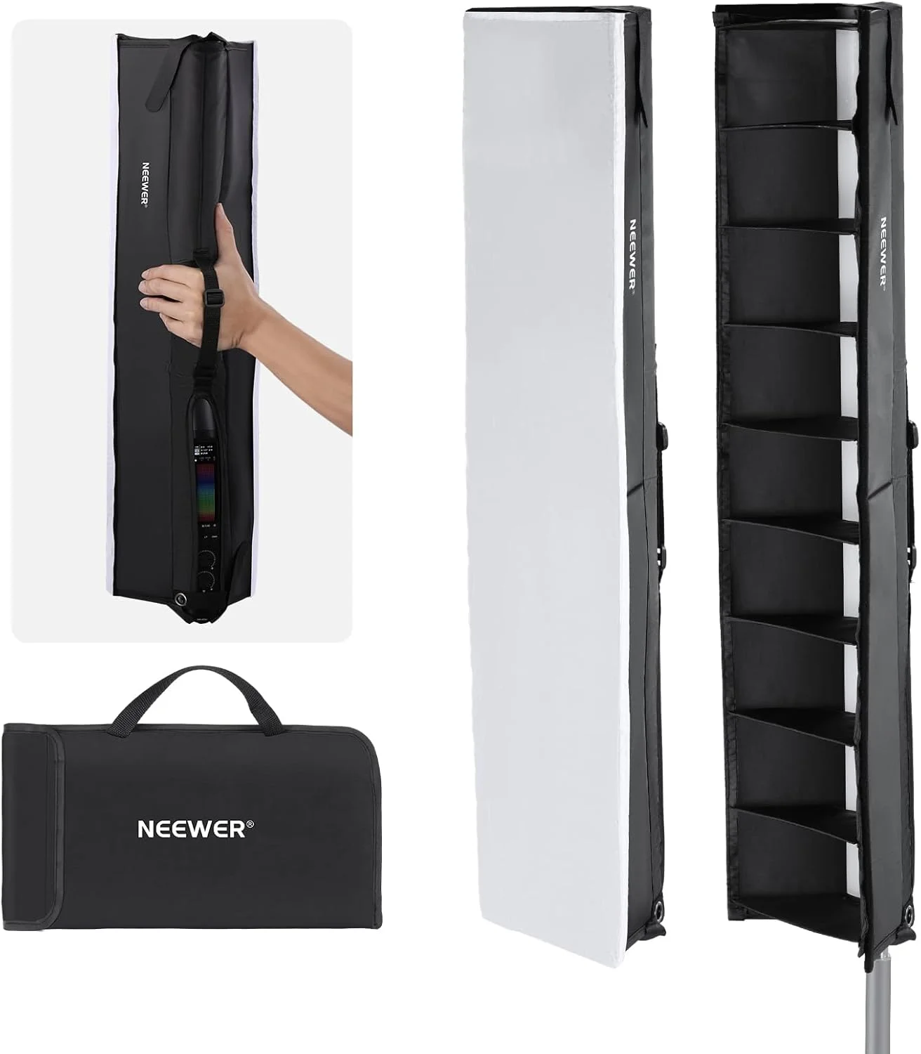 نرم باکس دیفیوزر نور NEEWER برای میله نور LED مدل TL60، دیفیوزر نوار نور LED با شبکه لانه زنبوری، کیف حمل، بست های لمسی برای عکاسی، فیلمبرداری، پرتره، NS8S