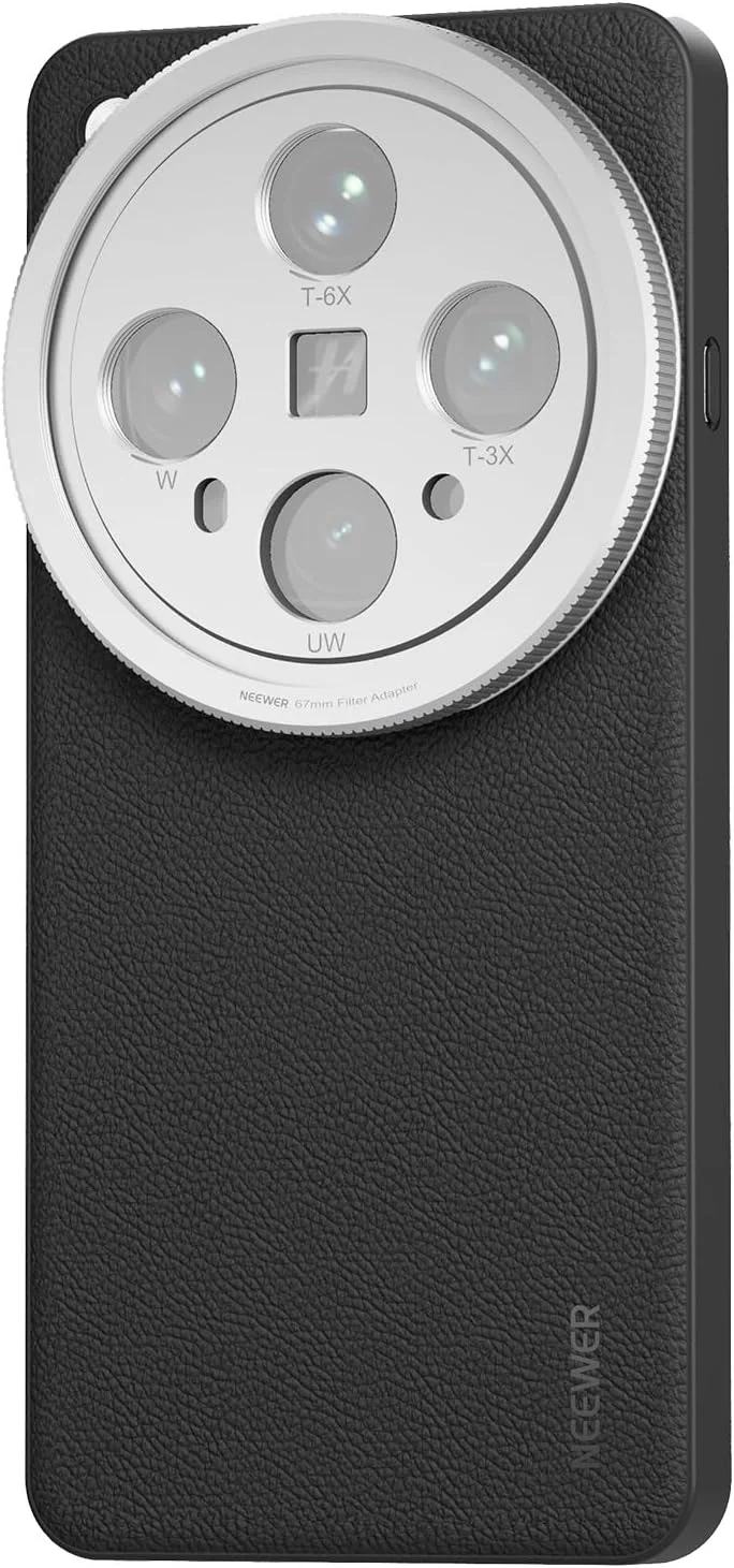 محافظ گوشی موبایل نیور سازگار با OPPO Find X8 Ultra، کاور چرمی مصنوعی TPU + PC مقاوم با مانت لنز 17 میلی‌متری و آداپتور فیلتر 67 میلی‌متری برای شارژ بی‌سیم، PA116 مشکی + نقره‌ای