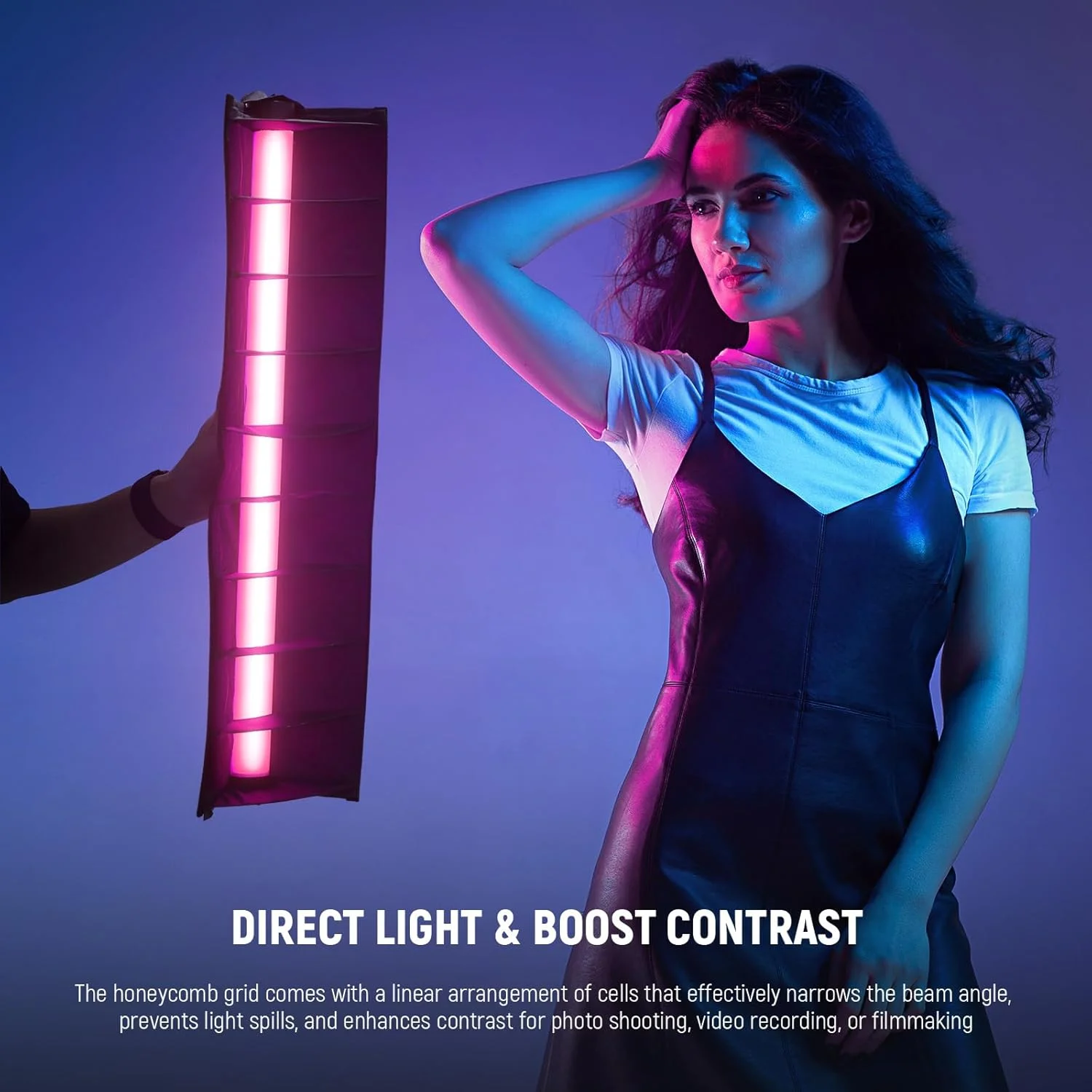 نرم باکس دیفیوزر نور NEEWER برای میله نور LED مدل TL60، دیفیوزر نوار نور LED با شبکه لانه زنبوری، کیف حمل، بست های لمسی برای عکاسی، فیلمبرداری، پرتره، NS8S