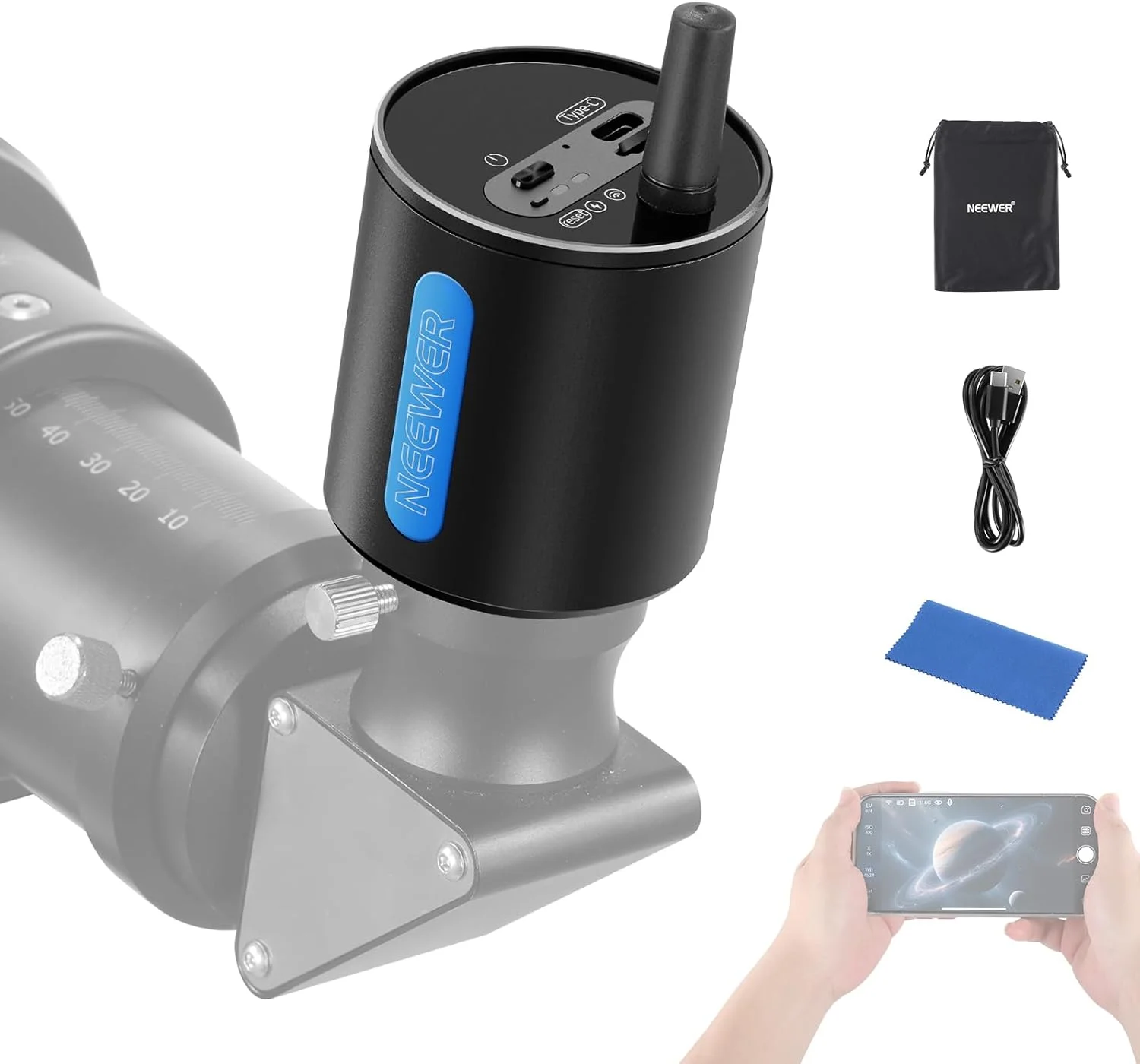 چشمی تلسکوپ الکترونیکی 1.25 اینچی نیور با کنترل برنامه، هات اسپات وای فای، دوربین راهنمای نجومی USB Type C 5MP 2K، مناسب برای عکاسی نجومی، رصد آسمان، پرندگان و آسمان LS-T22