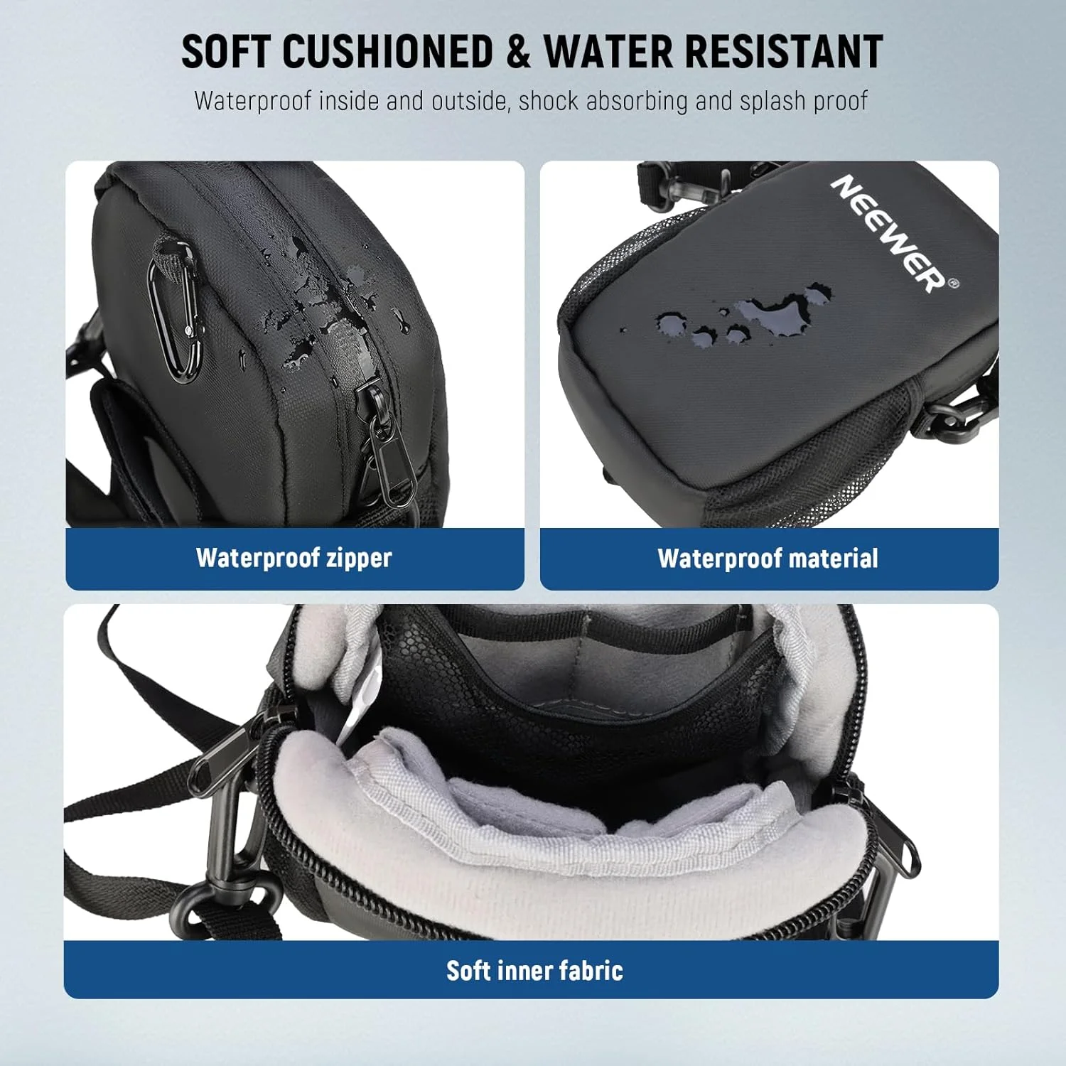 کیف دوشی دوربین NEEWER، ضد آب، سبک وزن، جمع و جور، مناسب سفر، سازگار با DJI Osmo Pocket 3 DSLR Mirrorless و لوازم جانبی کوچک عکاسی، PB13