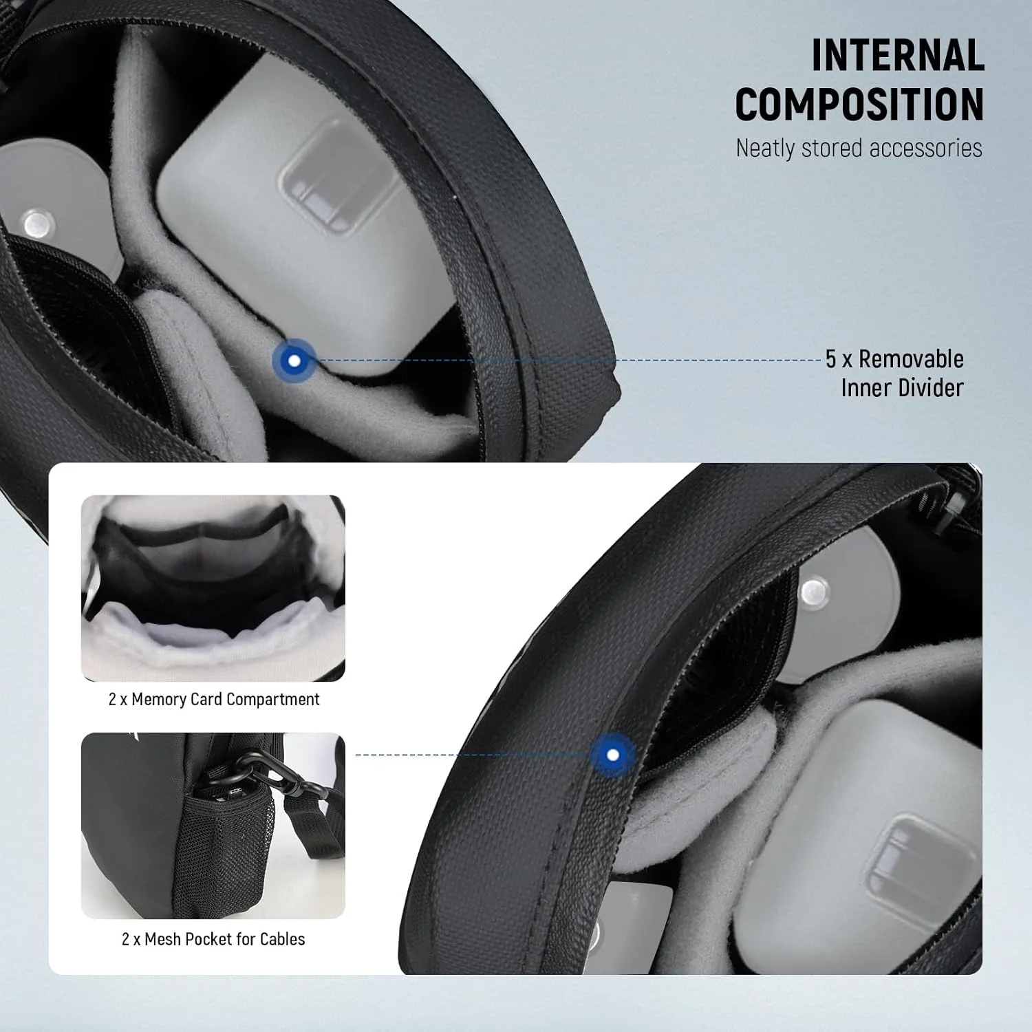 کیف دوشی دوربین NEEWER، ضد آب، سبک وزن، جمع و جور، مناسب سفر، سازگار با DJI Osmo Pocket 3 DSLR Mirrorless و لوازم جانبی کوچک عکاسی، PB13