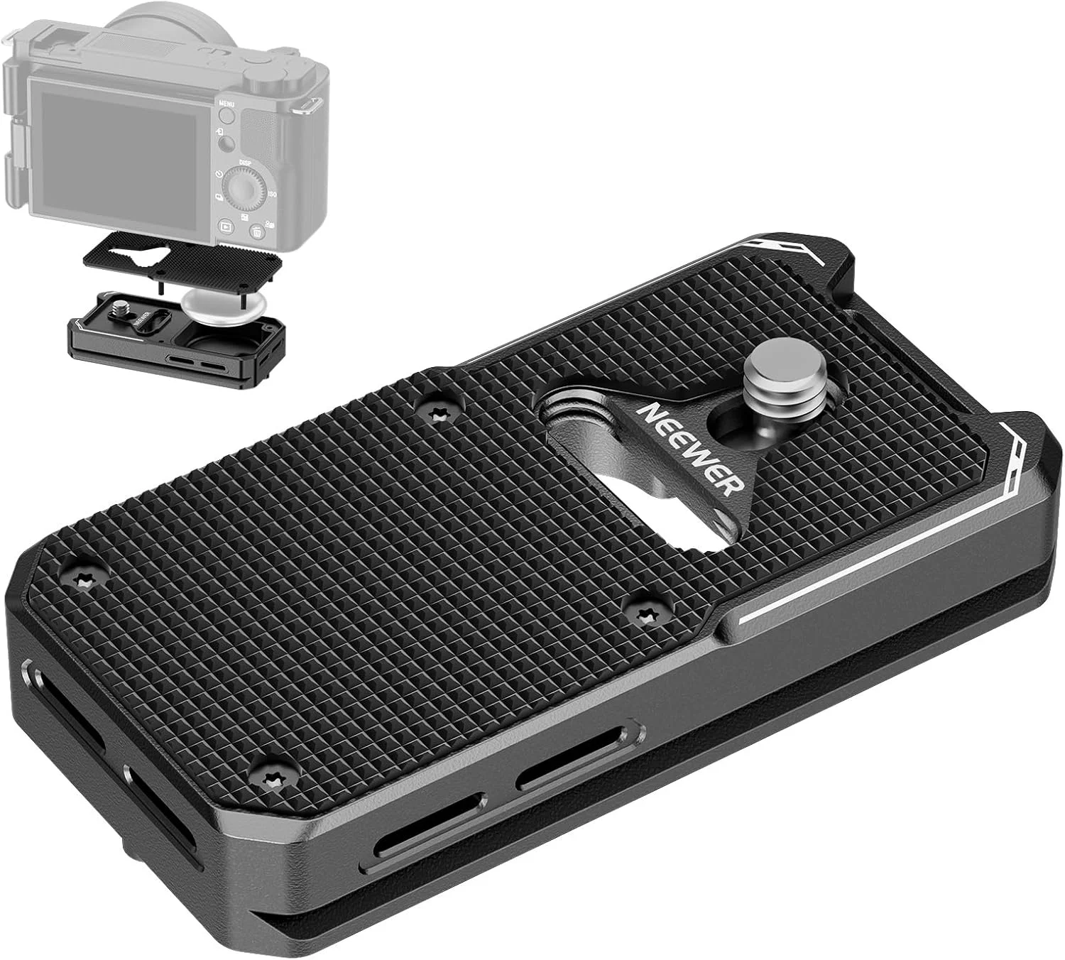 صفحه رهاسازی سریع NEEWER سازگار با AirTag، پایه فلزی اتصال سریع سه پایه دوربین با پایه نوع Arca و پیچ 1/4 اینچی برای سه پایه تک پایه لغزنده دوربین فیلمبرداری DSLR، QRP-11