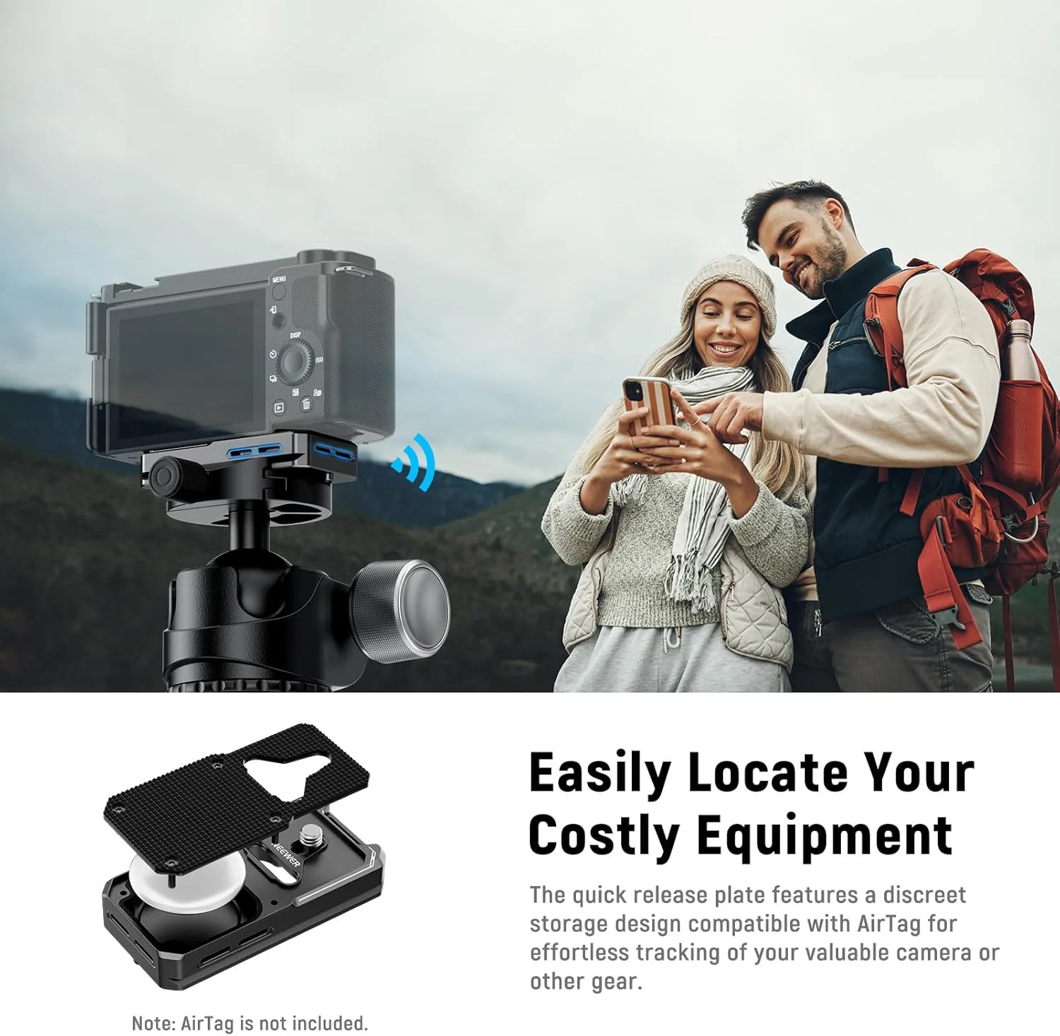 صفحه رهاسازی سریع NEEWER سازگار با AirTag، پایه فلزی اتصال سریع سه پایه دوربین با پایه نوع Arca و پیچ 1/4 اینچی برای سه پایه تک پایه لغزنده دوربین فیلمبرداری DSLR، QRP-11