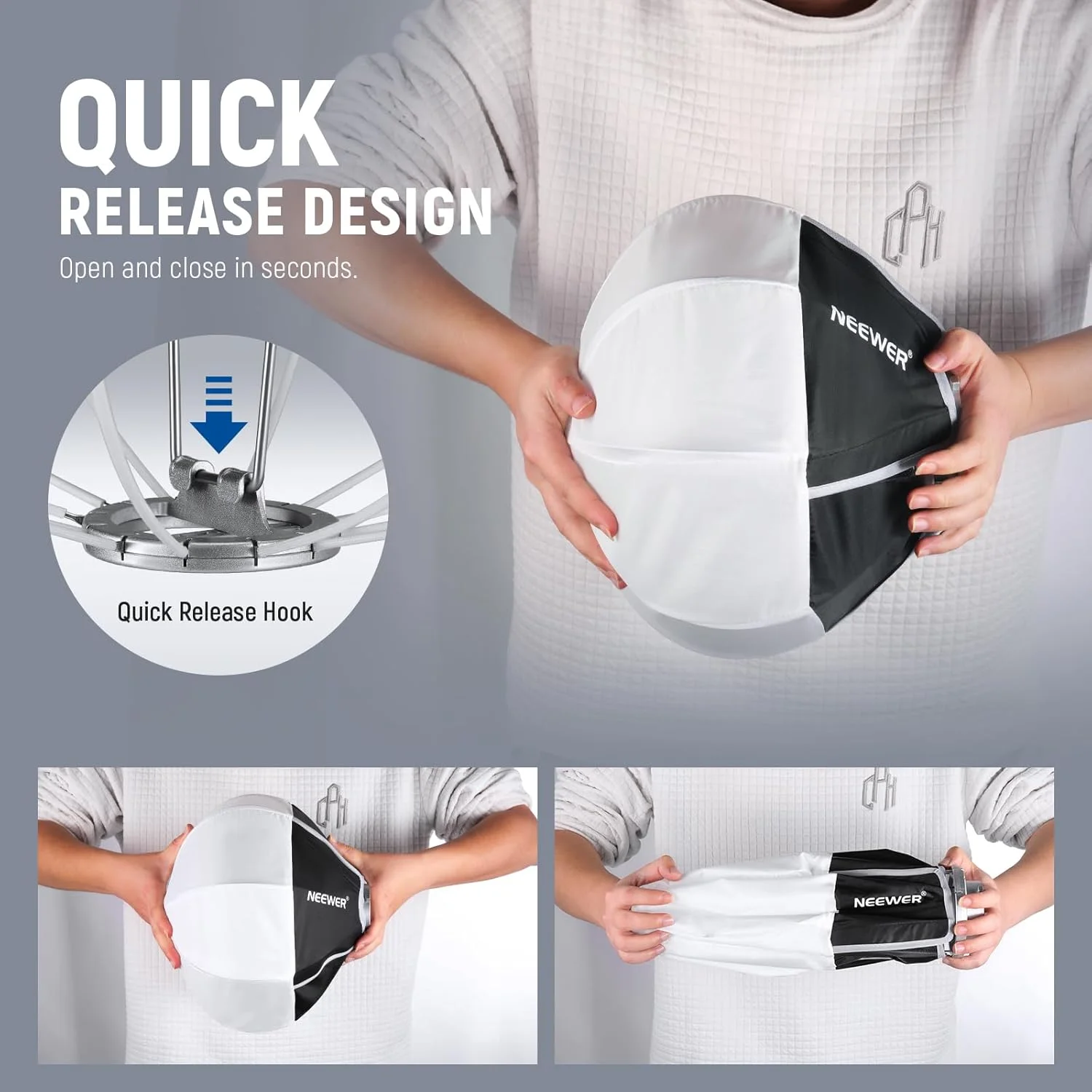 نورافکن فانوسی 30 سانتی‌متری نیور (بدون مانت بوئنز)، پخش‌کننده نور 360 درجه سریع و آسان، سافت باکس کوچک برای نورهای ویدئویی استودیویی LED مدل MS60 MS60B MS60C MS150B و NS6L