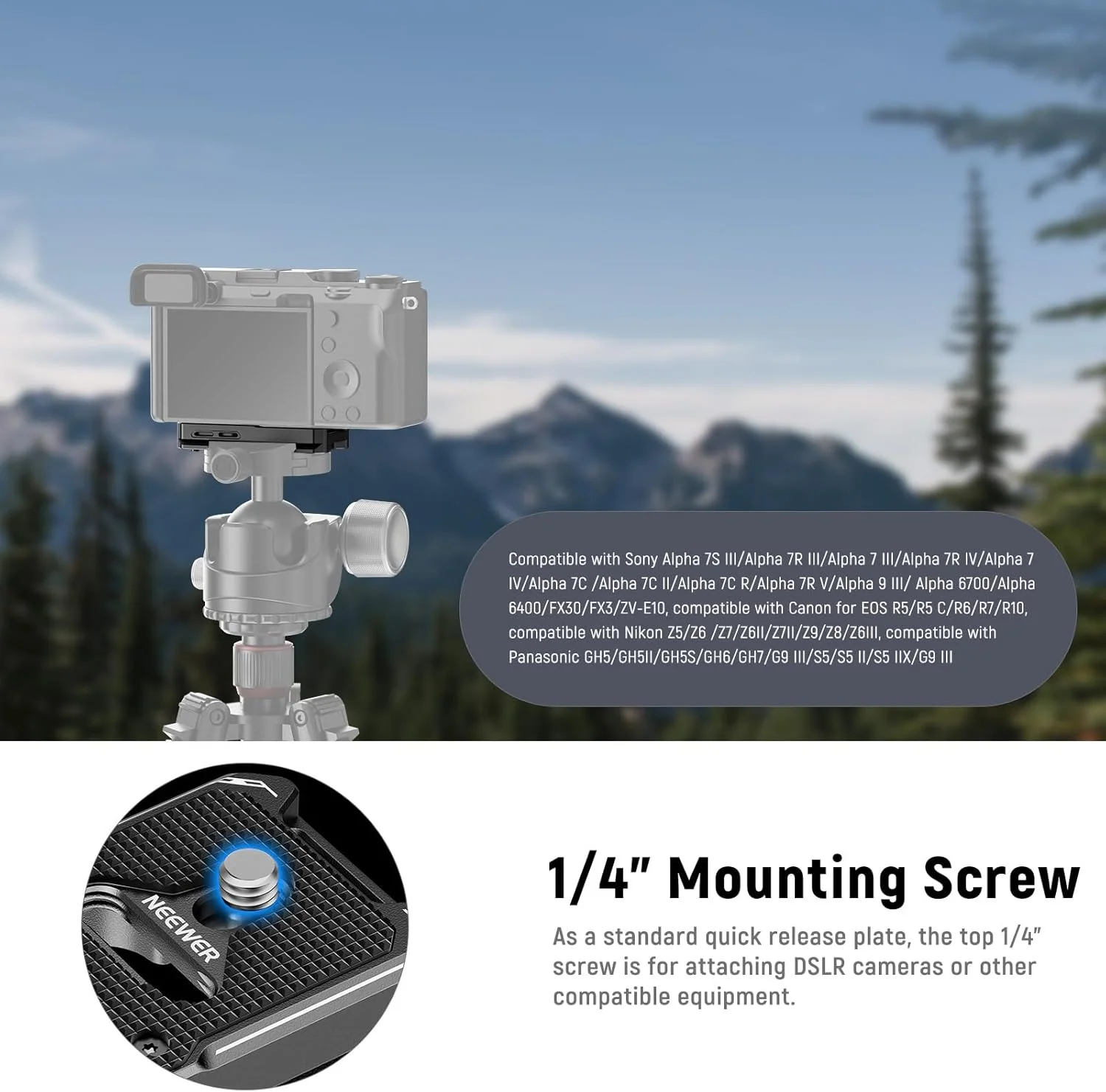 صفحه رهاسازی سریع NEEWER سازگار با AirTag، پایه فلزی اتصال سریع سه پایه دوربین با پایه نوع Arca و پیچ 1/4 اینچی برای سه پایه تک پایه لغزنده دوربین فیلمبرداری DSLR، QRP-11