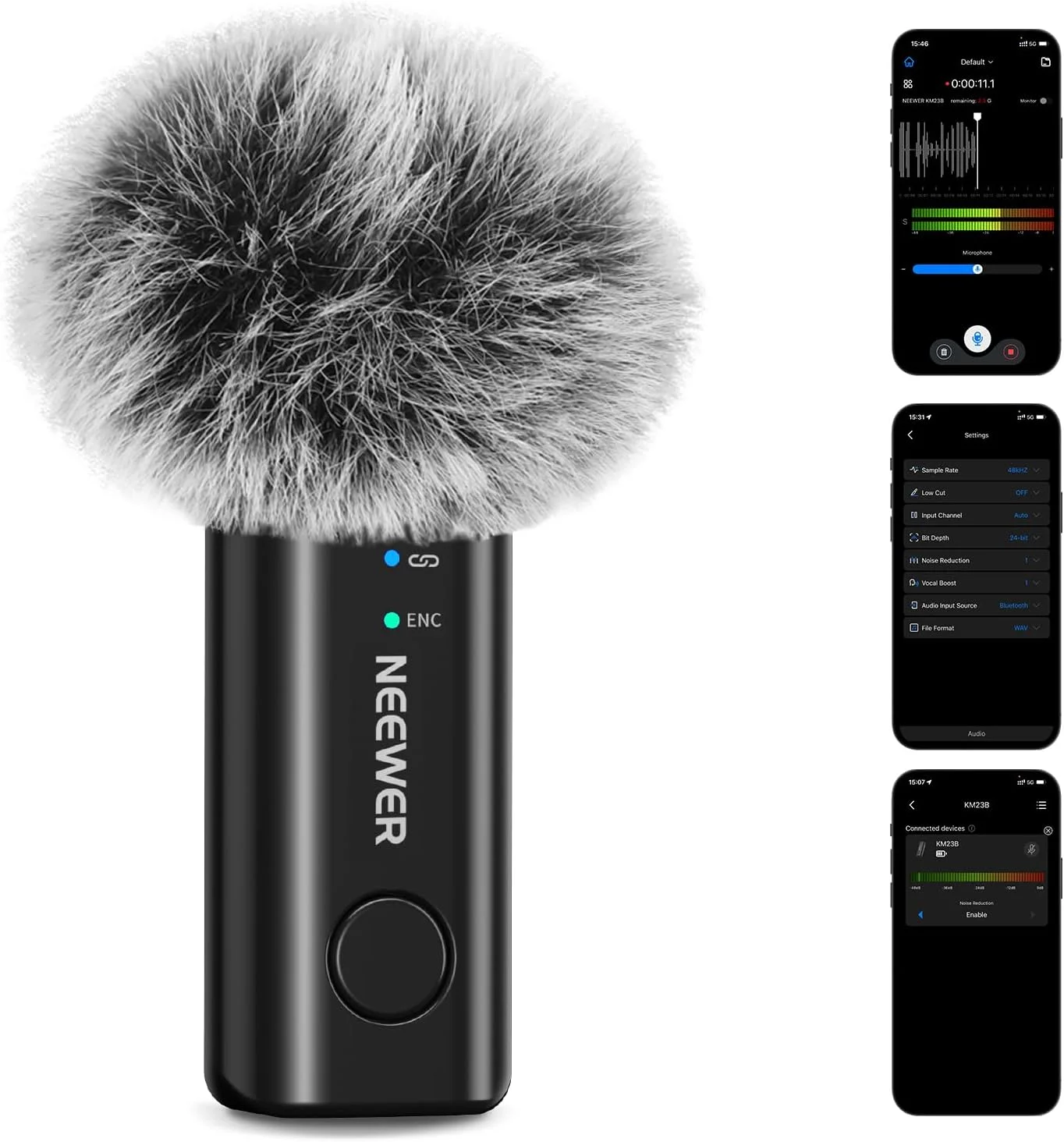 فرستنده میکروفون یقه ای بی سیم NEEWER KM23B، کنترل برنامه برای تلفن های آیفون و اندروید، حذف نویز، باتری 8 ساعته، گیره مغناطیسی کوچک برای ضبط ویدیو، پخش زنده و ولاگ