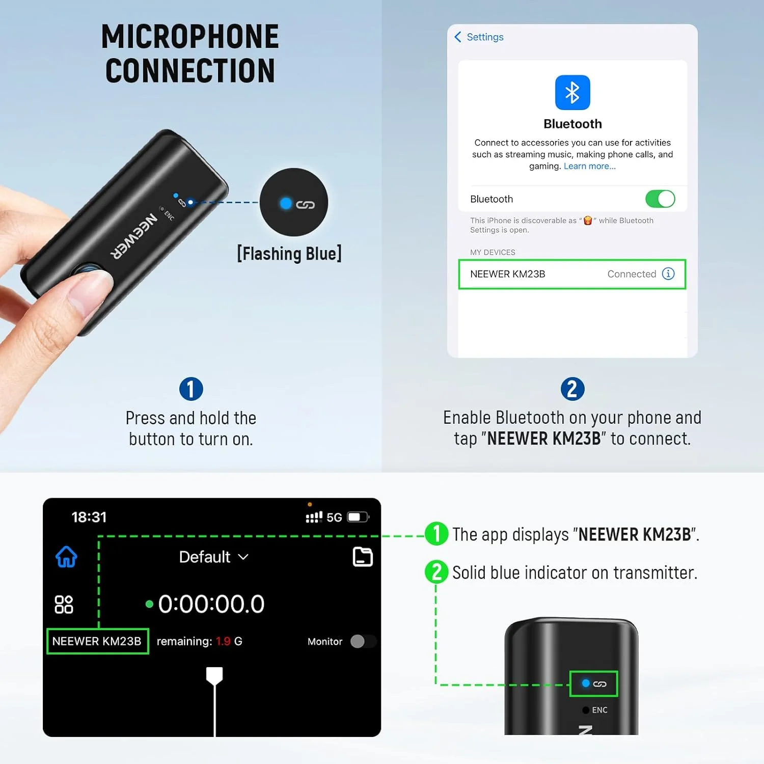 فرستنده میکروفون یقه ای بی سیم NEEWER KM23B، کنترل برنامه برای تلفن های آیفون و اندروید، حذف نویز، باتری 8 ساعته، گیره مغناطیسی کوچک برای ضبط ویدیو، پخش زنده و ولاگ فرستنده میکروفون یقه ای بی سیم NEEWER KM23B، کنترل برنامه برای تلفن های آیفون و اندروید، حذف نویز، باتری 8 ساعته، گیره مغناطیسی کوچک برای ضبط ویدیو، پخش زنده و ولاگ