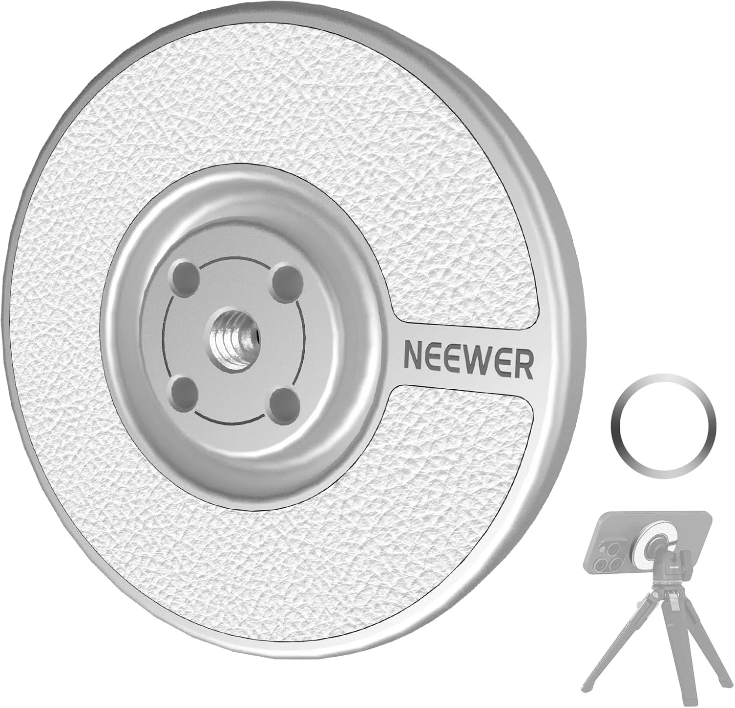 آداپتور پایه سه پایه مغناطیسی گوشی موبایل نیور با حلقه فلزی چسبی و رزوه ¼ اینچی، سازگار با آیفون 16 پرو مکس 15 14 13 12، هولدر سلفی استیک برای ضبط ویدیو، مدل PA080