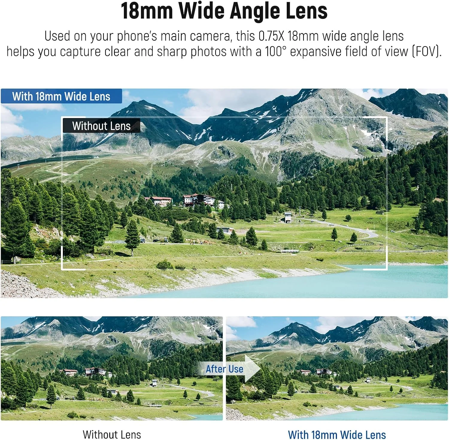 لنز زاویه باز 18 میلی‌متری NEEWER با گیره لنز دوربین گوشی دارای رزوه 17 میلی‌متری، میدان دید 100 درجه، بزرگنمایی 0.5X، 6 عنصر در 5 گروه، سازگار با آیفون، اندروید، سامسونگ برای عکاسی موبایل، LS-72