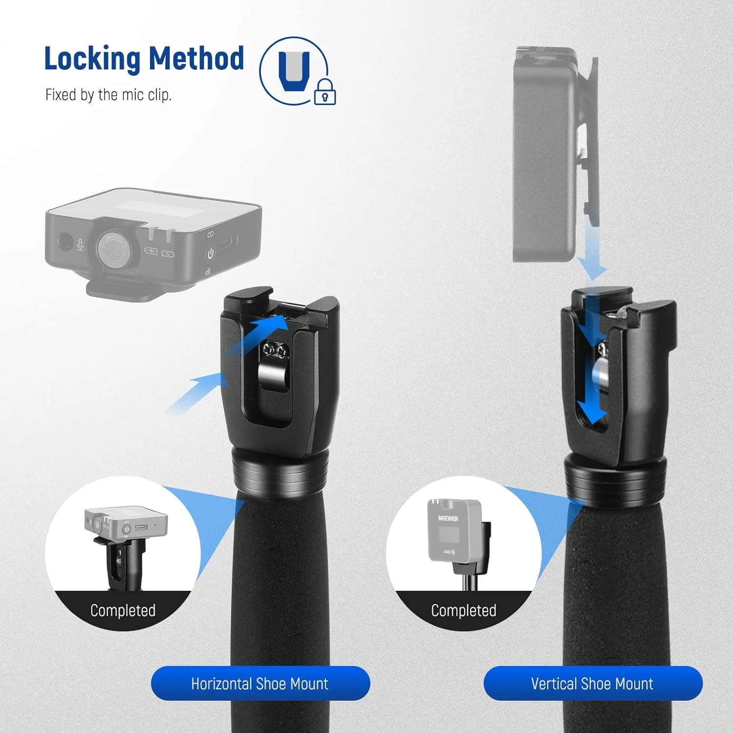 دسته میکروفون تلسکوپی 22 سانتی‌متری نیور، آداپتور دستی میکروفون ویدئویی یقه‌ای با کفشک سرد سازگار با RODE Wireless Go II DJI Mic CM22, MS003