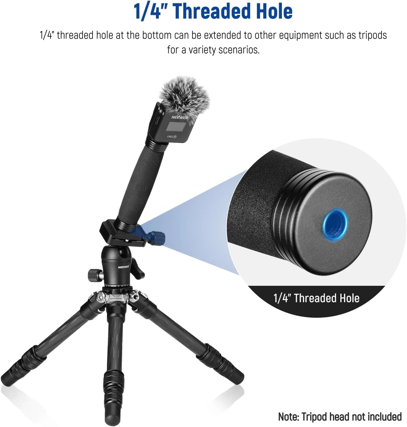 دسته میکروفون تلسکوپی 22 سانتی‌متری نیور، آداپتور دستی میکروفون ویدئویی یقه‌ای با کفشک سرد سازگار با RODE Wireless Go II DJI Mic CM22, MS003