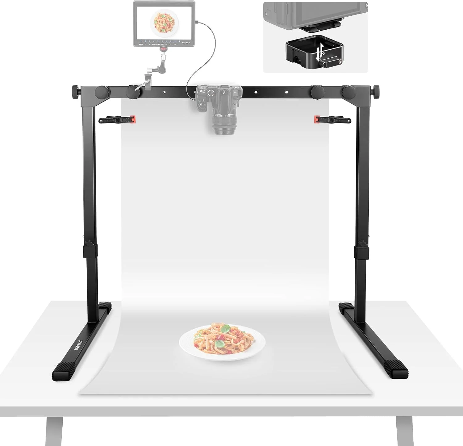 پایه نگهدارنده دوربین بالا سری NEEWER مدل ST200 با قفل سریع Arca Type QR Plate، پایه رومیزی چند منظوره برای پخت و پز، طراحی، صنایع دستی و استریم، مناسب برای میزهایی با عرض ≥80cm