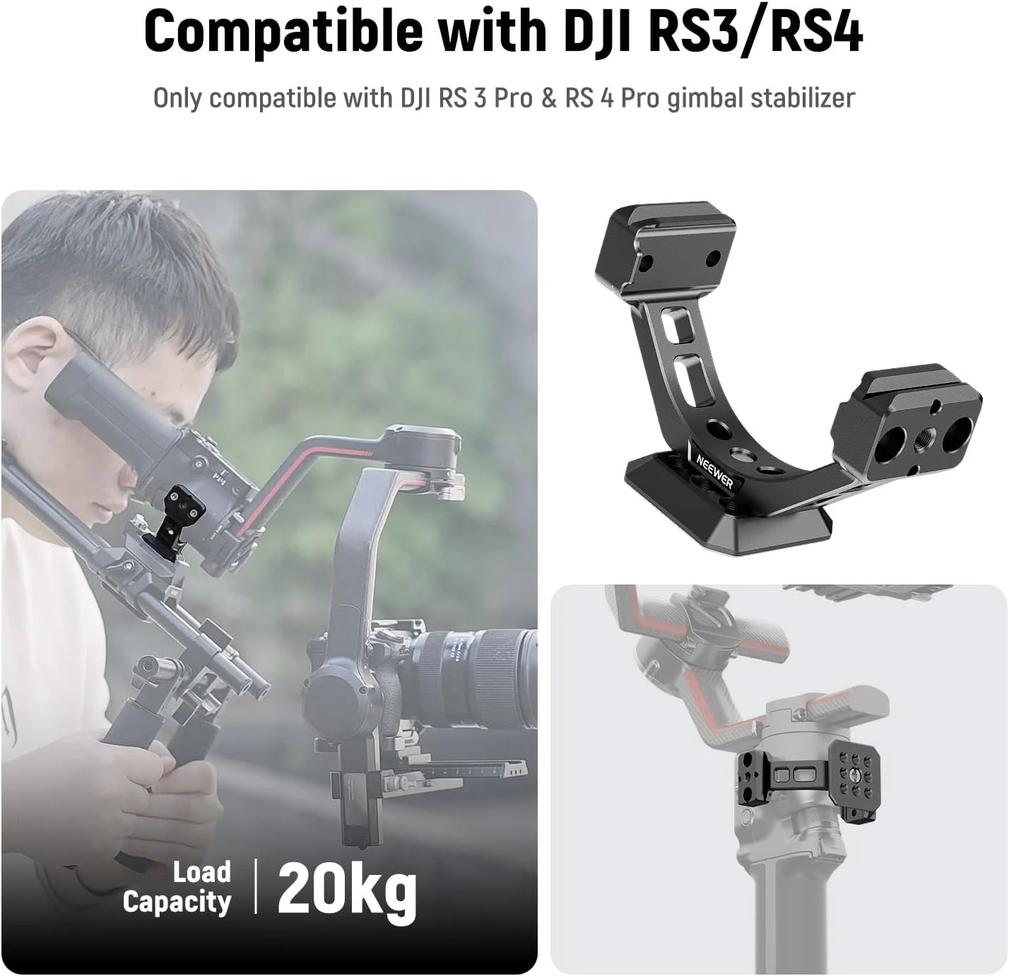 آداپتور اتصال NEEWER برای RS3 Pro و RS4 Pro، صفحه رهاسازی سریع نوع Arca با ریل NATO سازگار با دکل شانه SmallRig، باتری V Mount، تثبیت کننده گیمبال DJI RS 3 PRO RS 4 PRO، مدل GA030P