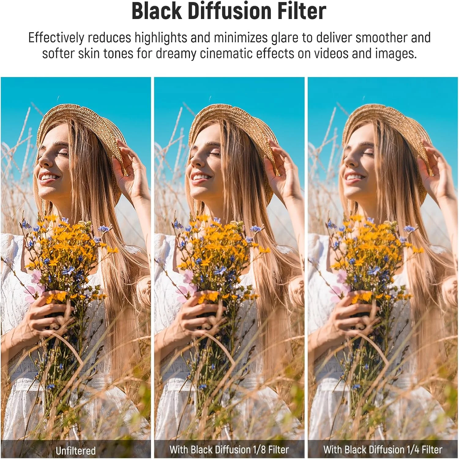 مجموعه فیلتر لنز پخش کننده مه سیاه مغناطیسی نیور (2 عددی) 1/4 و 1/8 سازگار با دوربین گیمبال DJI Osmo Pocket 3 به همراه محافظ صفحه نمایش شیشه ای تمپرد مدل FL-B11