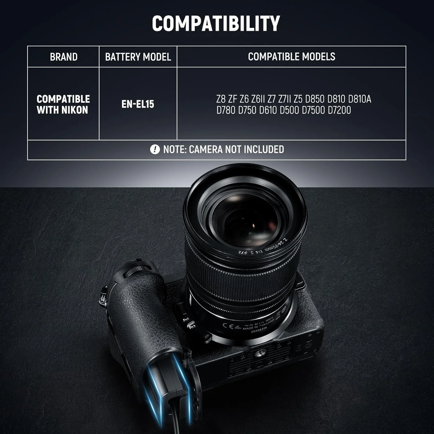 تبدیل D-Tap به باتری EN-EL15 به همراه کابل برای باتری V-Mount نیور، منبع تغذیه پایدار و مداوم برای دوربین های نیکون Z8 Zf Z6 Z6II Z7 II Z5 D850 D810 D810A D780 D750 D610 D500 D7500 D7200, VP-EP5B