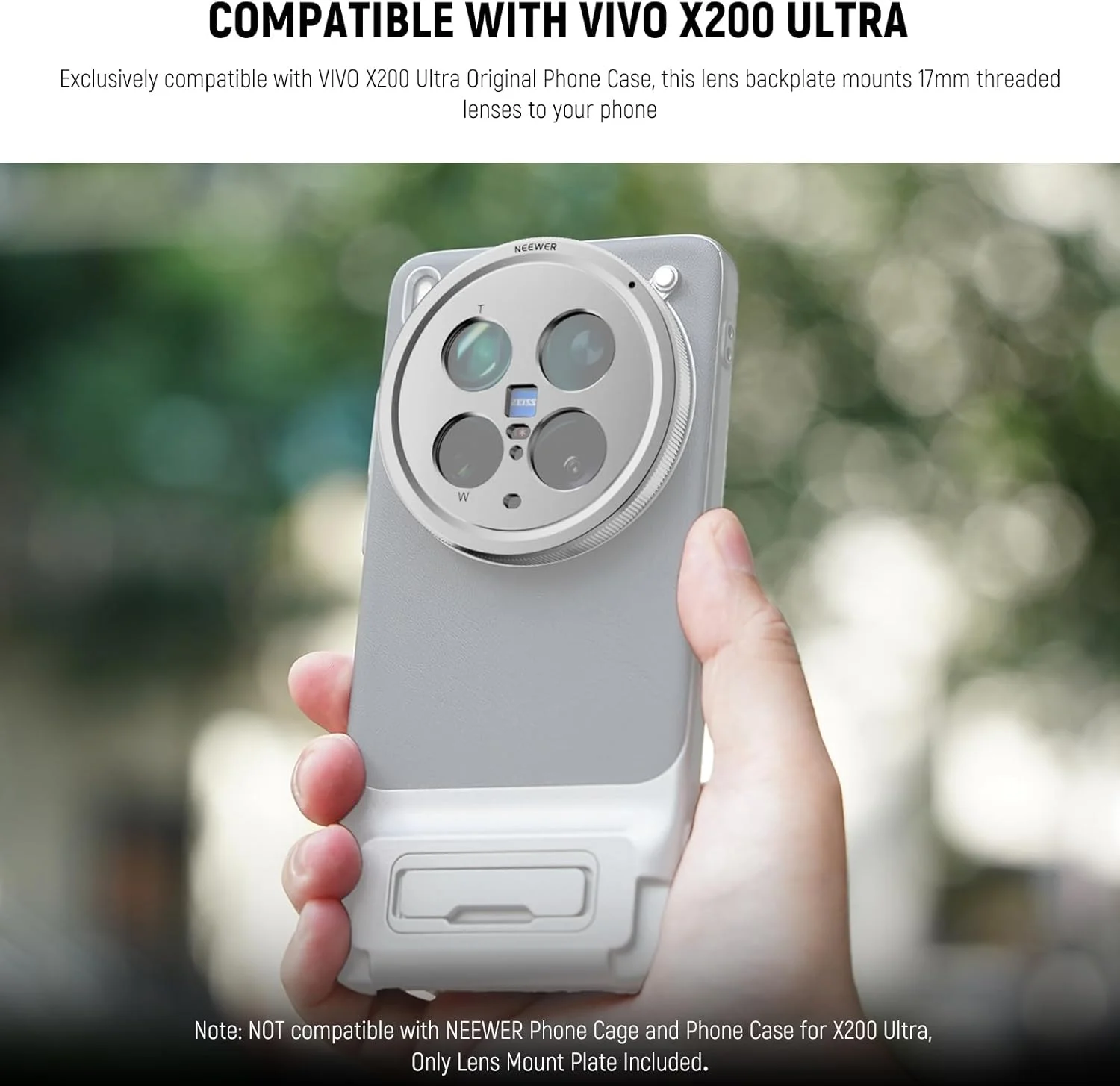 صفحه پشتی لنز NEEWER X200 Ultra، نگهدارنده آداپتور لنز تلفن با رزوه 17 میلیمتری آلیاژ آلومینیوم برای دوربینهای اصلی و تله فوتو، سازگار با قاب اصلی تلفن VIVO X200 Ultra، PA112 (نقرهای) صفحه پشتی لنز NEEWER X200 Ultra، نگهدارنده آداپتور لنز تلفن با رزوه 17 میلیمتری آلیاژ آلومینیوم برای دوربینهای اصلی و تله فوتو، سازگار با قاب اصلی تلفن VIVO X200 Ultra، PA112 (نقرهای)