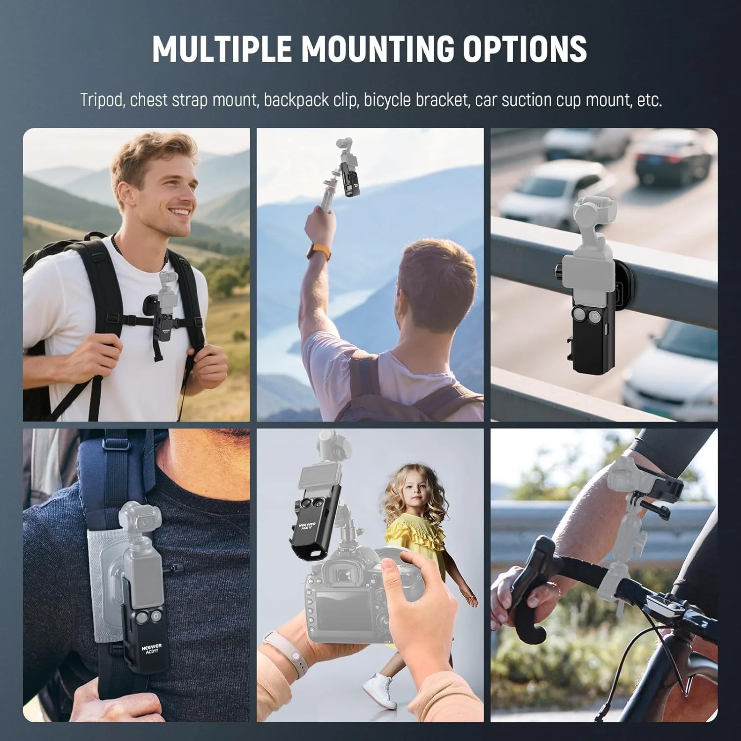 نگهدارنده گردنی مغناطیسی NEEWER GP-61 و آداپتور اتصال توسعه AC017 سازگار با لوازم جانبی DJI Osmo Pocket 3 Creator Combo، کیت نگهدارنده گردنی دوربین گیمبال قابل تنظیم برای ضبط ویدیو POV