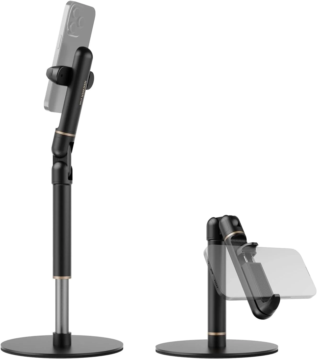 پایه نگهدارنده گوشی موبایل NEEWER BASICS برای میز، گیره نگهدارنده قابل تنظیم تلفن با پایه فلزی سنگین، پایه تلفن رومیزی سازگار با آیفون و سامسونگ برای ضبط ویدیو، ST006
