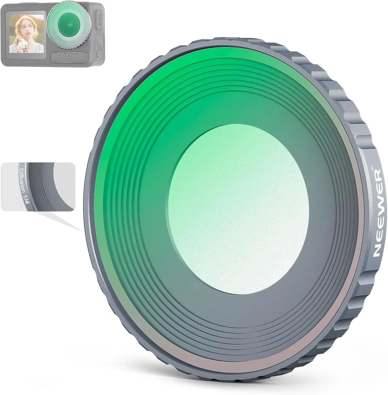 فیلتر دیفیوژن مه سیاه NEEWER 1/4 سازگار با DJI Osmo Action 5 Pro & 4، فیلتر اثر سینمایی رویایی نرم با شیشه نوری HD چند لایه، مدل FL-N50