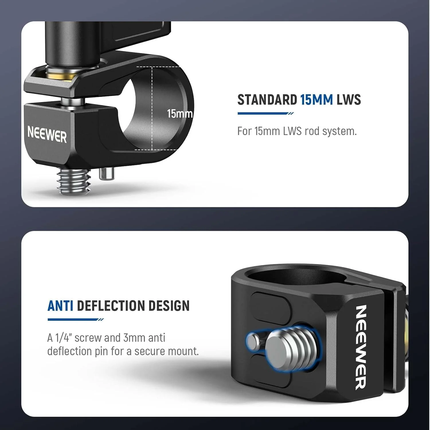 نگهدارنده تک میله ای 15 میلی متری NEEWER، آداپتور نگهدارنده میله های 15 میلی متری LWS با پیچ 1/4 اینچی و پین ضد پیچش برای قفس دوربین Canon Nikon Sony سازگار با SmallRig NEEWER Follow Focus، UA052 نگهدارنده تک میله ای 15 میلی متری NEEWER، آداپتور نگهدارنده میله های 15 میلی متری LWS با پیچ 1/4 اینچی و پین ضد پیچش برای قفس دوربین Canon Nikon Sony سازگار با SmallRig NEEWER Follow Focus، UA052