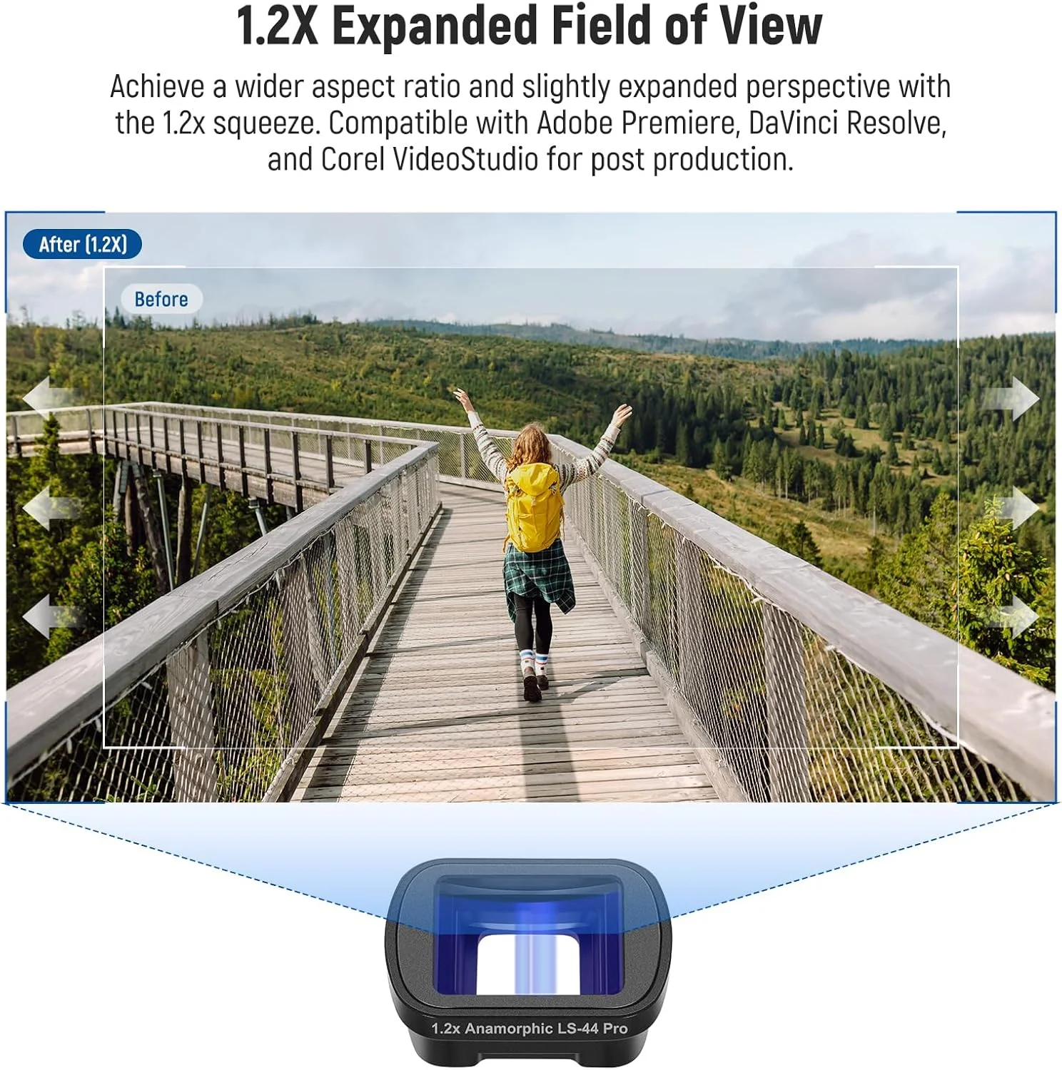 لنز آنامورفیک آبی 1.2X نیوِر سازگار با DJI Osmo Pocket 3 و لوازم جانبی Creator Combo، جلوه سینمایی آبی صفحه نمایش بزرگ، لنز شیشه ای نوری مغناطیسی HD برای ویدیو، LS-44 Pro
